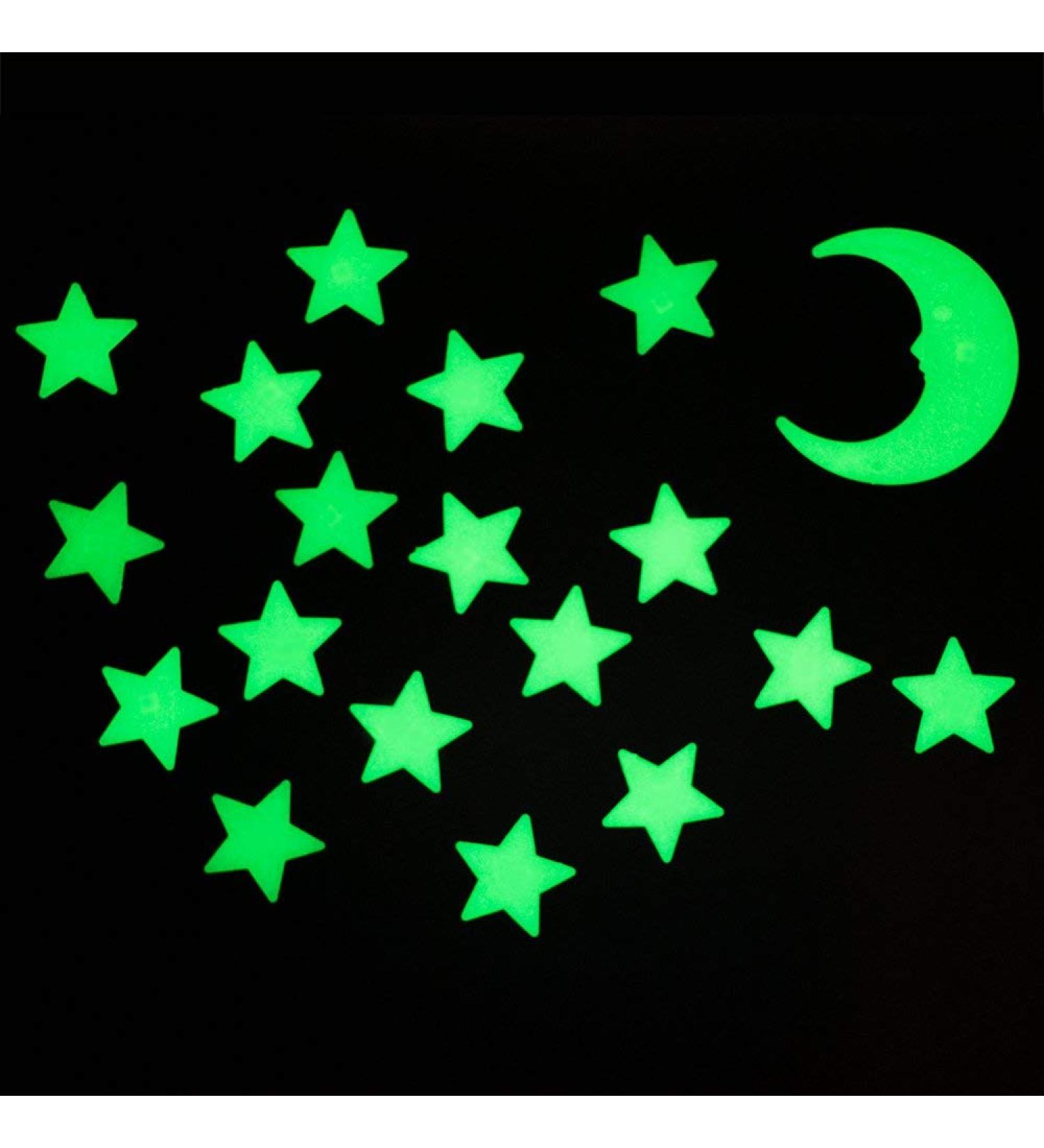 Glow in The Dark Moon and Stars Fluorescent Stickers - 24 Magical 3D Luminous Shapes for Nursery and Bedroom Decoration - Buy Online on GoSupps.com
