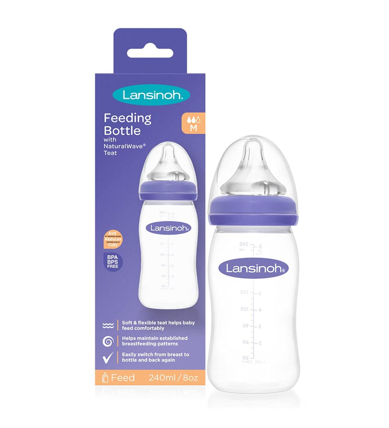 Lansinoh Baby Bottle with Naturalwave Teat - Anti-Colic BPA & BPS Free Medium Flow Silicone 240ml Purple 1 Pack - Ideal for International Shipping - Buy Online on GoSupps.com