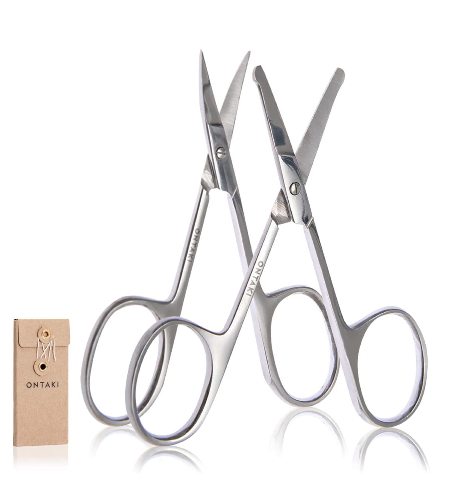 ONTAKI 2 Pack Facial Grooming & Nose Hair Scissors - Curved & Blunt Tips - Ideal Set for Trimming Moustache, Beard, Nose, Ears, Eyebrow - Silver - Buy Online on GoSupps.com