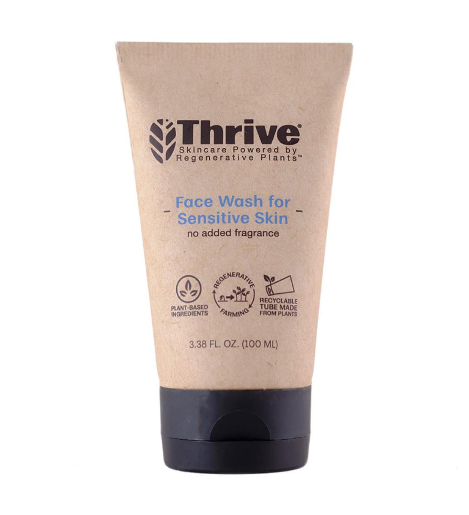 THRIVE All Natural Face Wash for Sensitive Skin - Unscented Gentle Cleanser for Women & Men - Clean, Restore & Combat Skin Stress - Made in USA with Organic Ingredients - Vegan - 3.38 Fl Oz - Buy Online on GoSupps.com