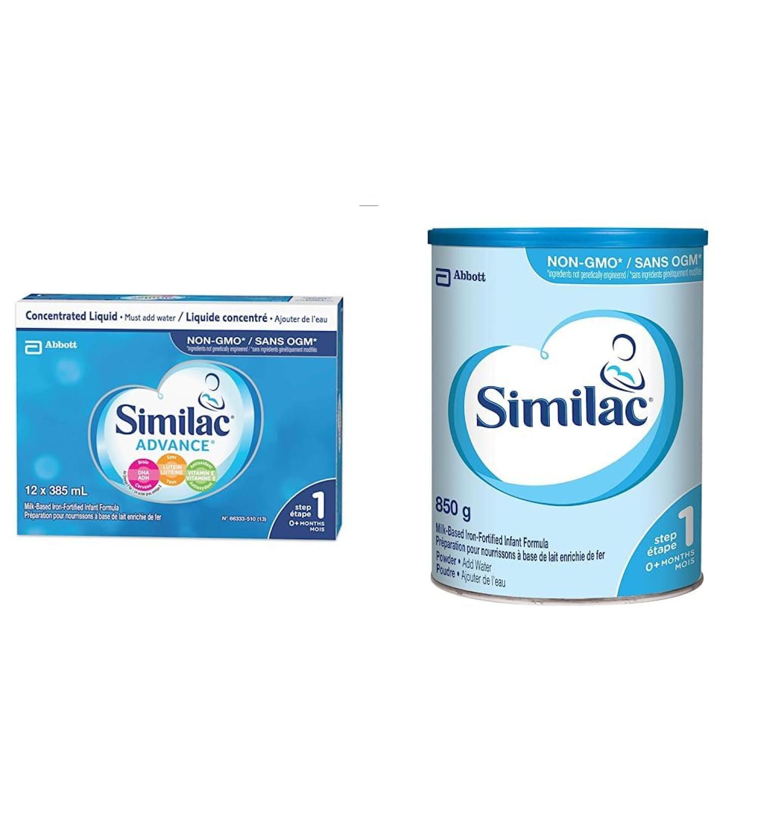 Similac Advance Step 1 Non-gmo Baby Formula Concentrated Liquid 385ml 0+ Months Blue 12 Count & Step 1 Non-GMO Baby Formula Powder 850 g 0+ Months - Buy Online on GoSupps.com