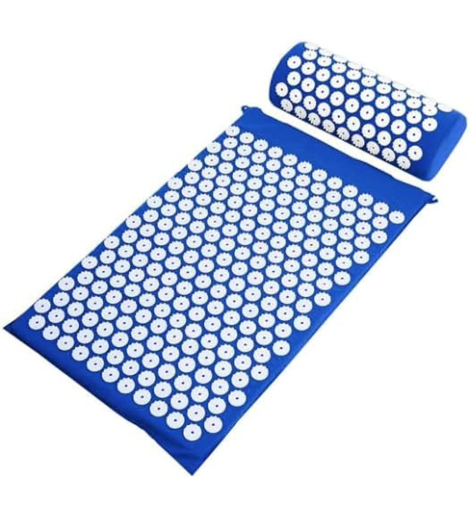Acupressure Mat Generise Accupressure Body Mat and Pillow Set for Men & Women - Back Neck and Muscle Pain Relief - Includes Travel Bag with Adjustable Strap (Blue with White Spikes)