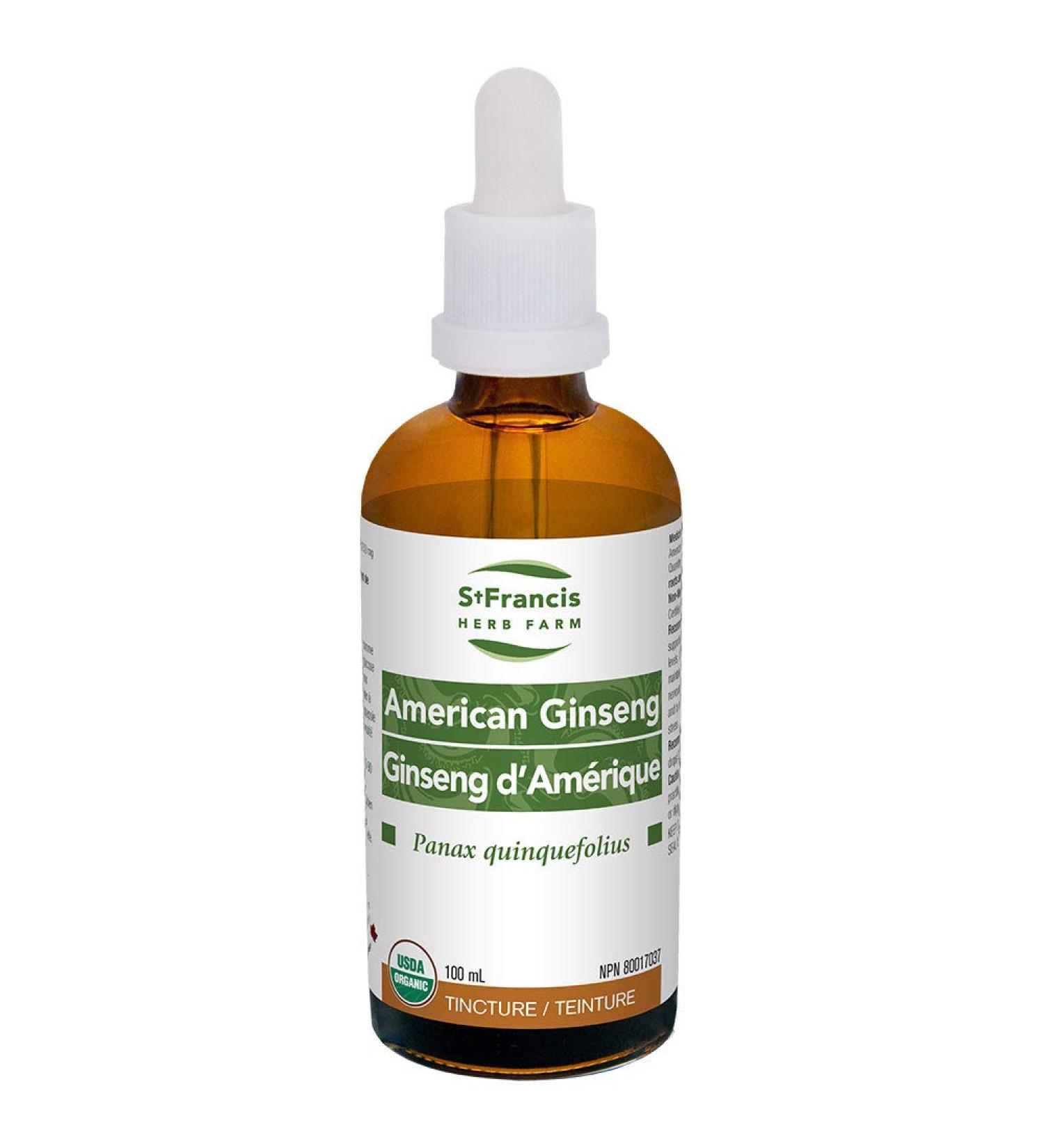 St Francis Herb Farm - American Ginseng (Panax quinquefolius root) Herbal Tincture Extract Certified Organic Is An Adaptogen That Does Not Overstimulate Improve Resistance To Life Stressors Increase Energy & Stamina Enhance Work Capacity & Libido Immune S