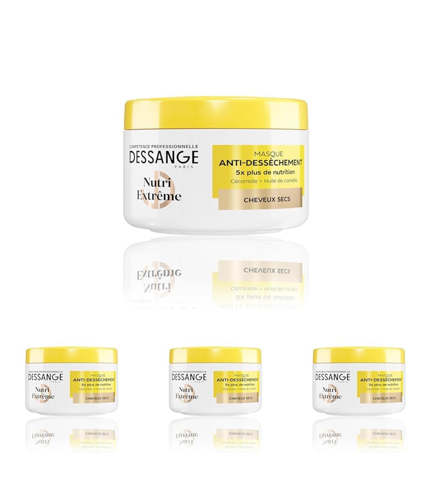 DESSANGE - Masque Cheveux Anti-Dess chement Nutri-Extr me - Formule Enrichie En C ramide & Huile De Cam lia - Nourrit Prot ge & Adoucit - Cheveux Secs - 280ml (Lot de 4) 280 ml (Lot de 4)