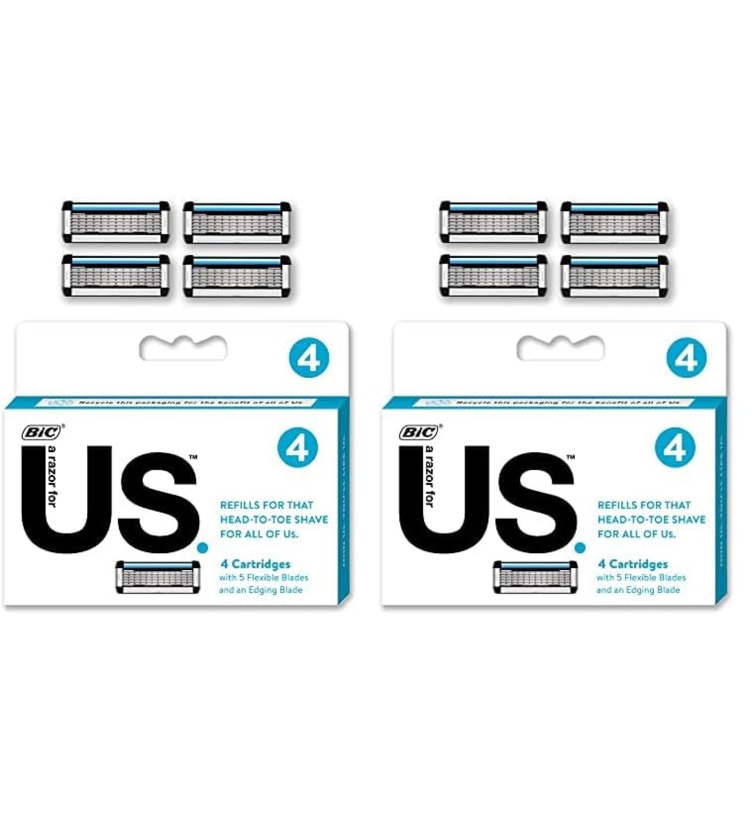 BIC Us 5 Flexible Blade Razor Refills - Unisex Cartridges for Men & Women 4-Count Pack (2 Packs) 8 Total | International Shipping - Buy Online on GoSupps.com