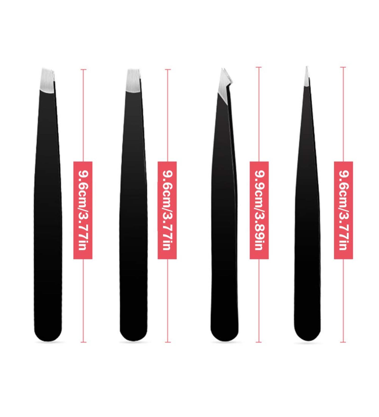 ZJchao Professional Eyebrow Tweezers Set (4PCS) with Travel Case for Men & Women - Perfect for Removing Ingrown & Face Hair - Buy Online on GoSupps.com