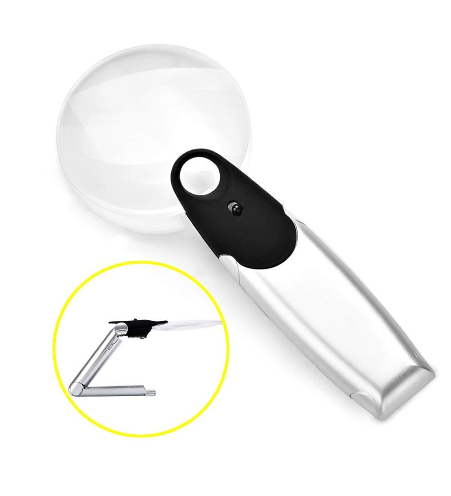 5X 2-in-1 Illuminated Handheld Magnifier Foldable Desktop Magnifying Lamp with LED Lights and Stand for Reading Observing Crafting Hands Free Suitable for Seniors Macular Degeneration Low Vision - Buy Online on GoSupps.com