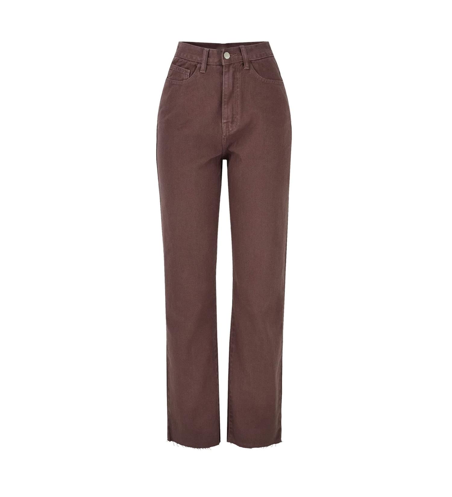 Soluo Womens Relaxed Fit Straight Jeans Retro Stretchy High Waisted Boyfriend Jean Distressed Washed Streetwear Denim Pants Brown 40 - Buy Online on GoSupps.com