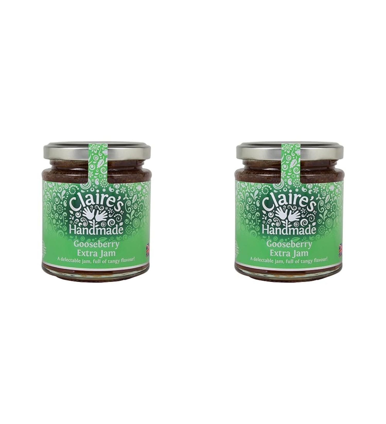 Claire's Handmade | Gooseberry Extra Jam | Breakfast Treat | Great Taste | Tangy Flavour | Gluten Free | GMO Free | Suitable for Vegetarians & Vegans | 227g Jar (Pack of 2) - Buy Online on GoSupps.com