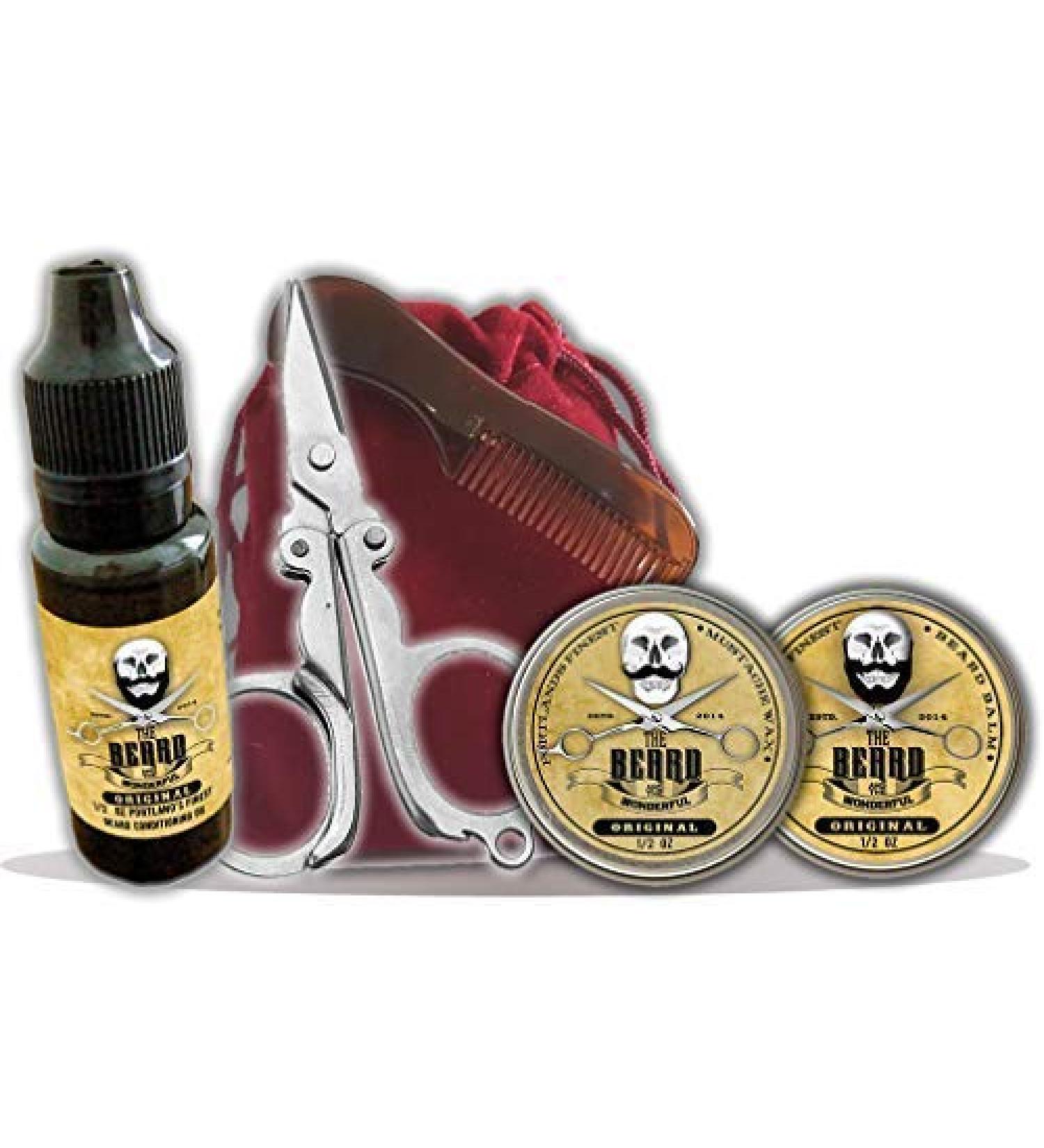 Beard Grooming Kit - Beard Oil Taming Balm Mustache Wax Pocket Beard Comb Mini Scissors in Drawstring Bag - 100% Natural & Organic Jojoba Oil Shea Butter & Hemp Seed Oil - Buy Online on GoSupps.com