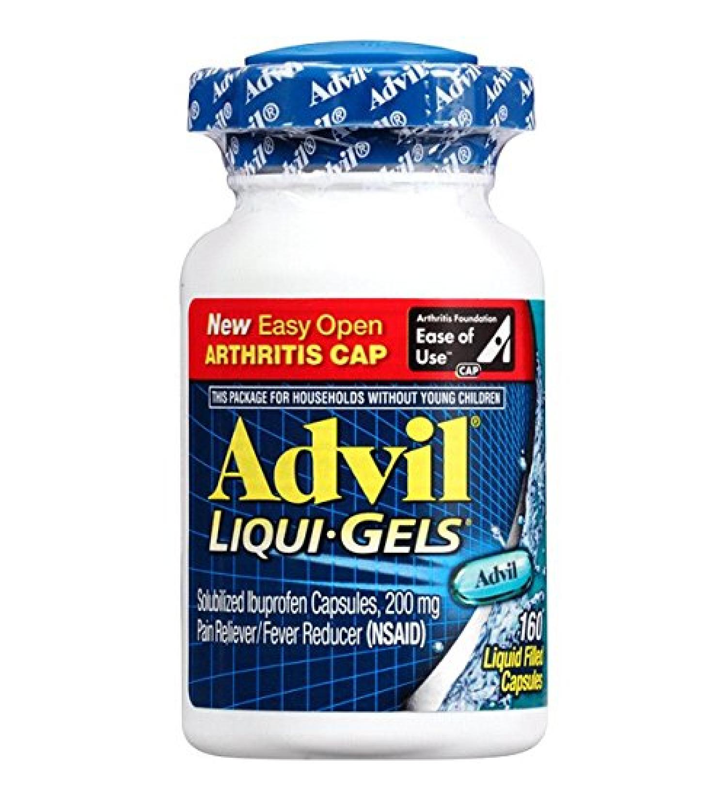 Advil Liqui-Gels Pain Reliever and Fever Reducer, Solubilized Ibuprofen 200mg, 160 Count, Easy Open Arthritis Cap