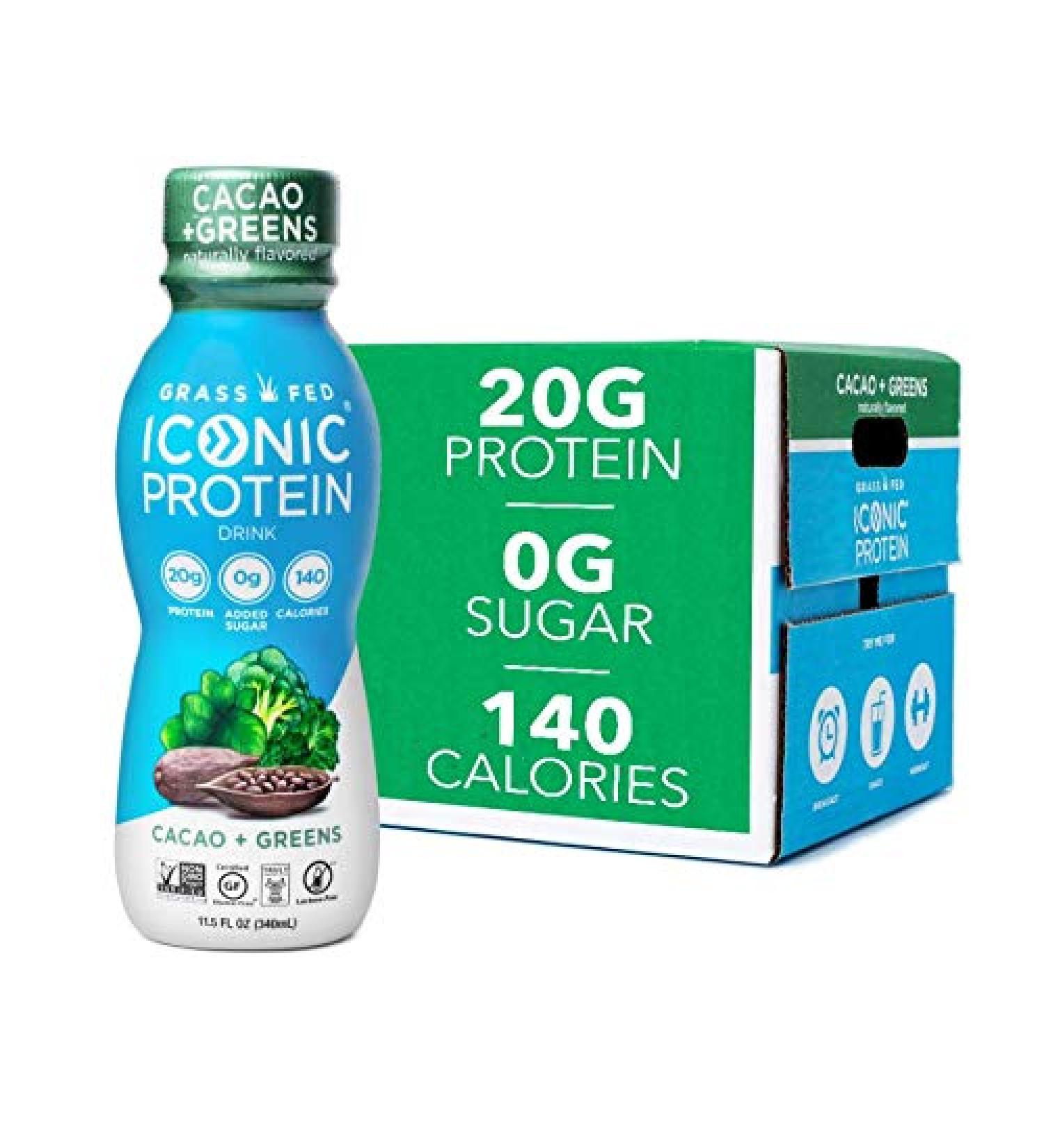 Iconic Cacao + Greens Protein Drinks (12 Pack) | Grass Fed, Organic Veggies & Cacao | Low Carb, Lactose Free, Soy Free | Keto Friendly - Buy Online on GoSupps.com