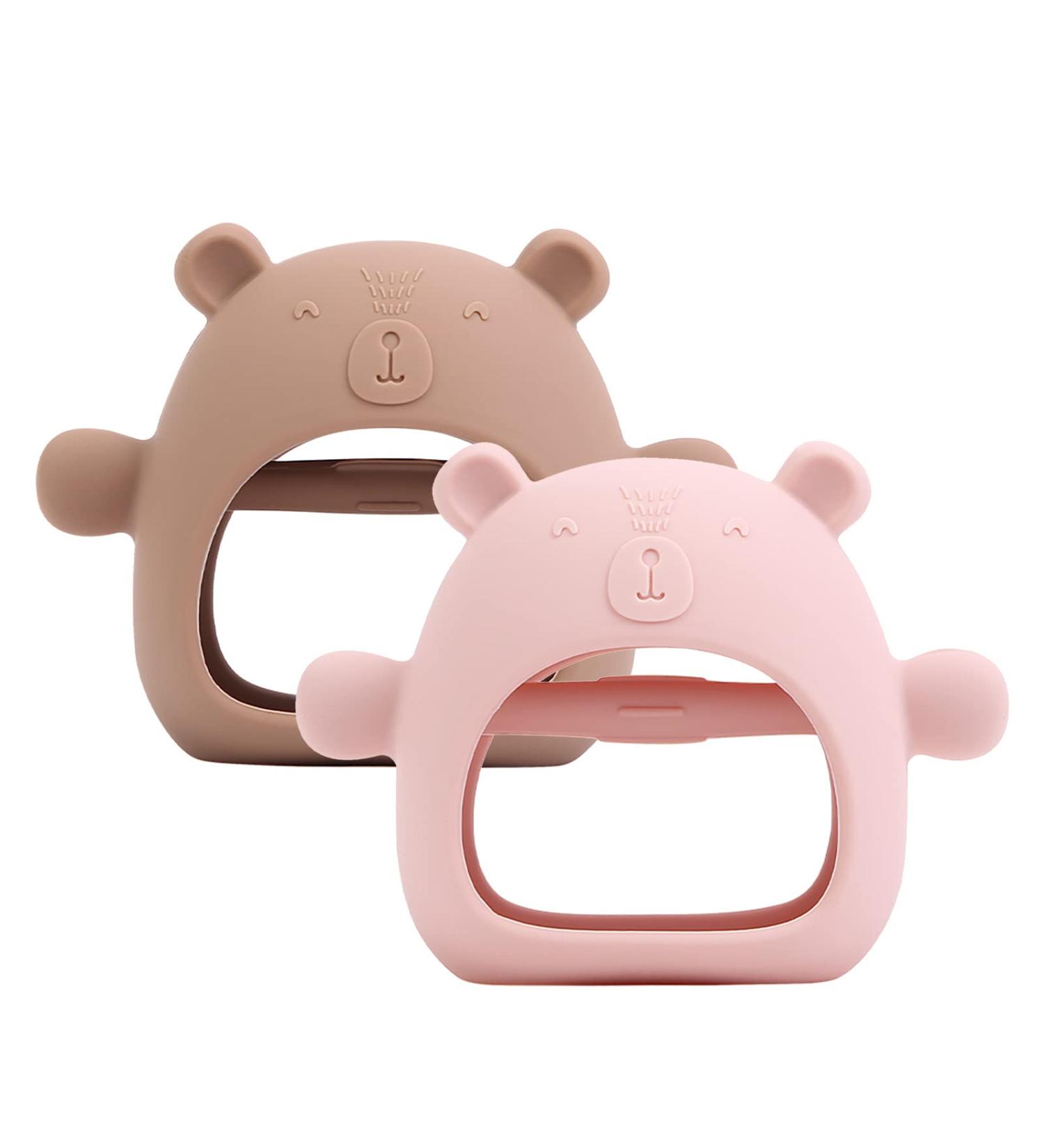 2 Pack Baby Teething Toys- Anti-Drop Wrist Teether for Babies Over 3 Months - Soothing Teething Pain - Dark Pink Caramel - Buy Online on GoSupps.com