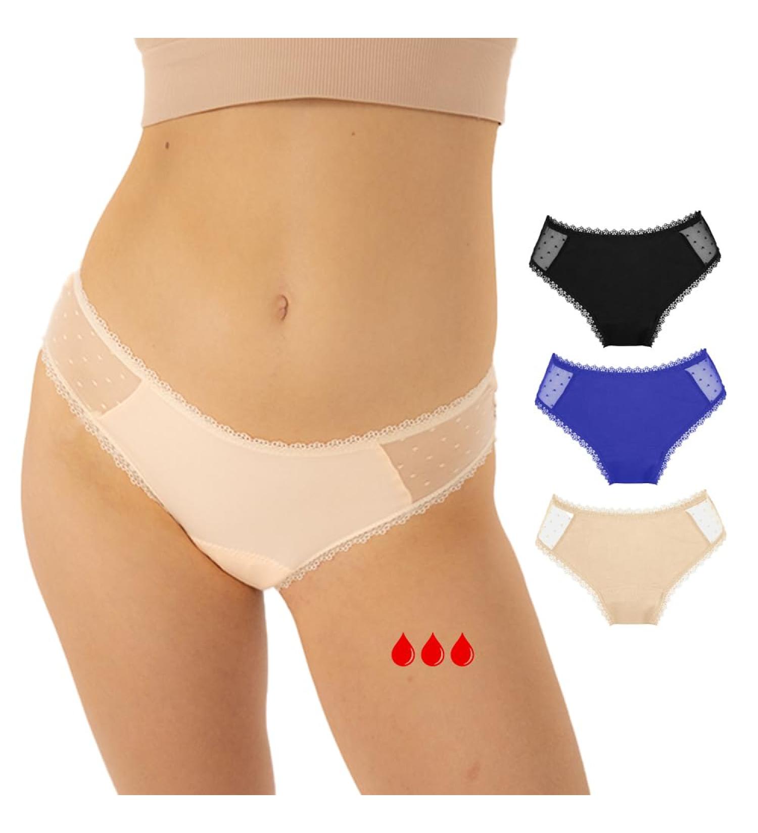 Relixa Menstrual Underwear - Period Undulating Underpants for Women & Girls | Set of 3 (XS-4XL) - Black & Beige Lace - Buy Online on GoSupps.com