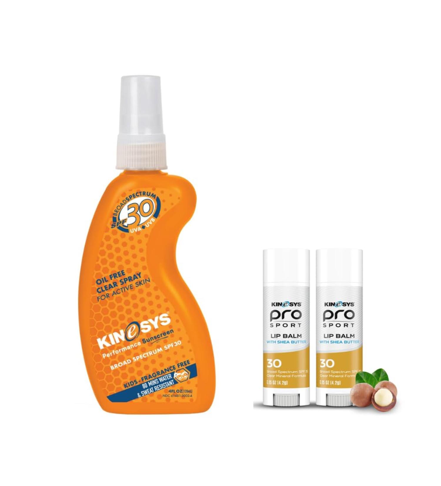 KINeSYS SPF 30 Sunscreen and Lip Balm Bundle Kids Fragrance-Free Spray Sunscreen (4 Fl Oz) and Pro Sport SPF 30 Lip Balm (Pack of 2) Broad Spectrum UVA/UVB Protection for Sensitive Skin & Outdoor - Buy Online on GoSupps.com
