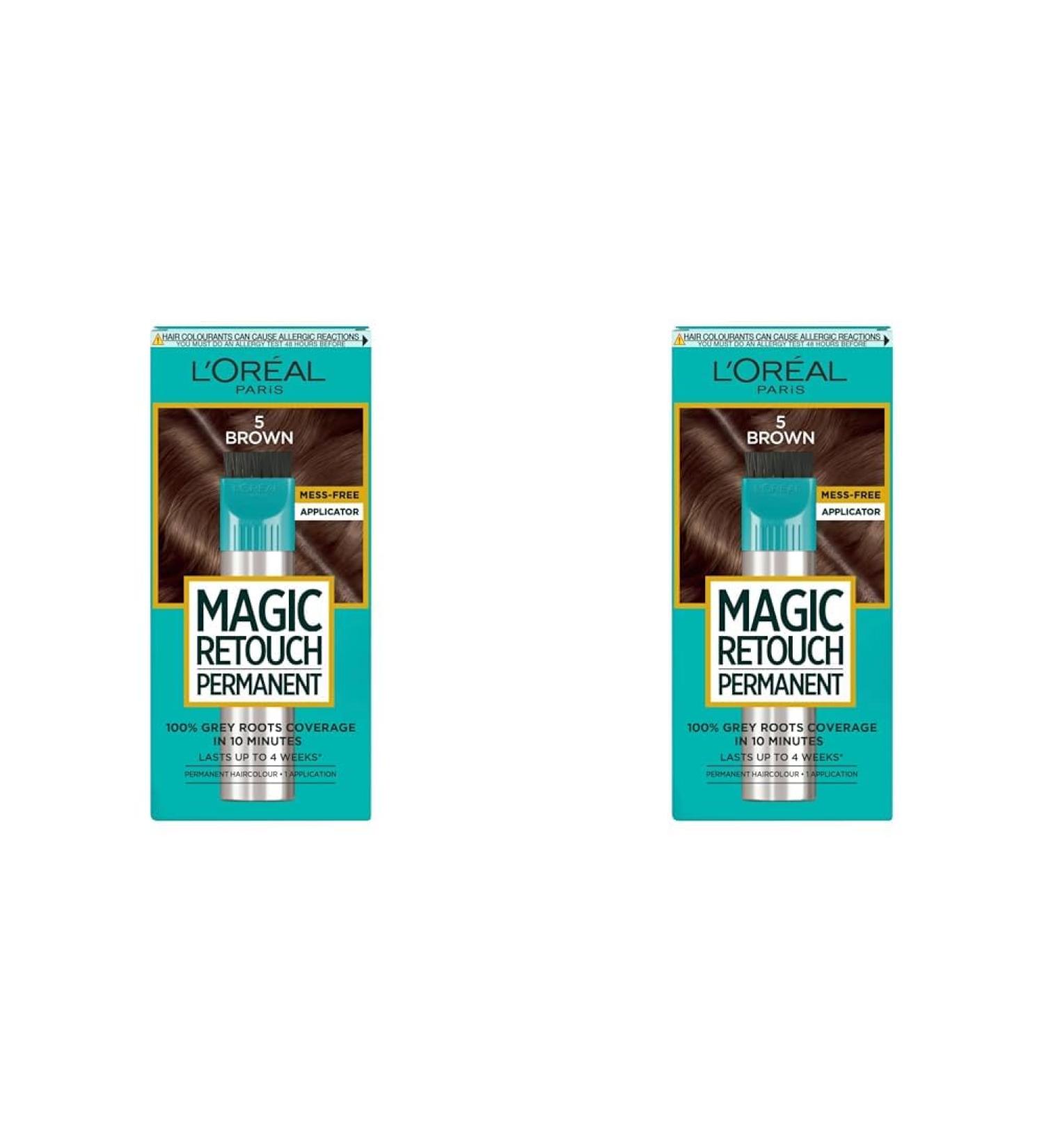 L'Oreal Paris Magic Retouch Permanent Root Concealer Touching Up Grey Hair Dye 5 Brown 1 Count (Pack of 2) MAGIC RETOUCH PERMANENT 5 BROWN 1 Count (Pack of 2)