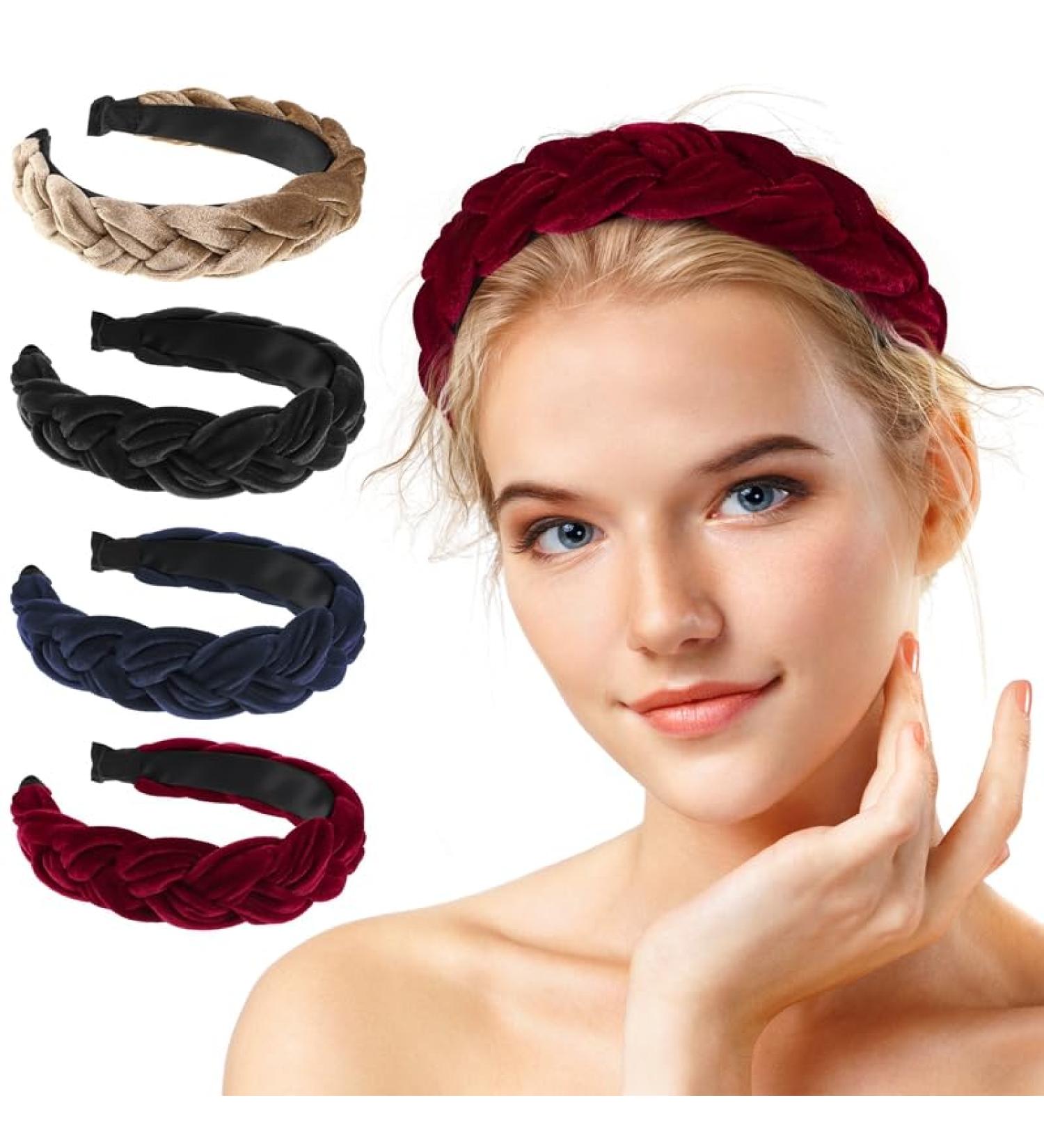 Shop Newofview Vintage Hair Accessories - 4 Piece Wide Headband Set for Women | Black Red Wine Navy Camel - Buy Online on GoSupps.com