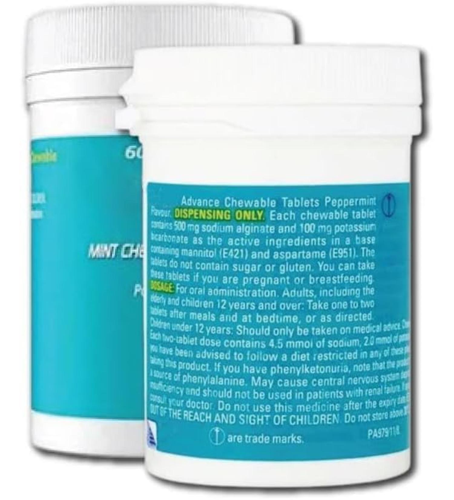 GAV Advance Mint Chewable Tablets 60 Pack Mint Acid Reflux & Heartburn - 2 Pack