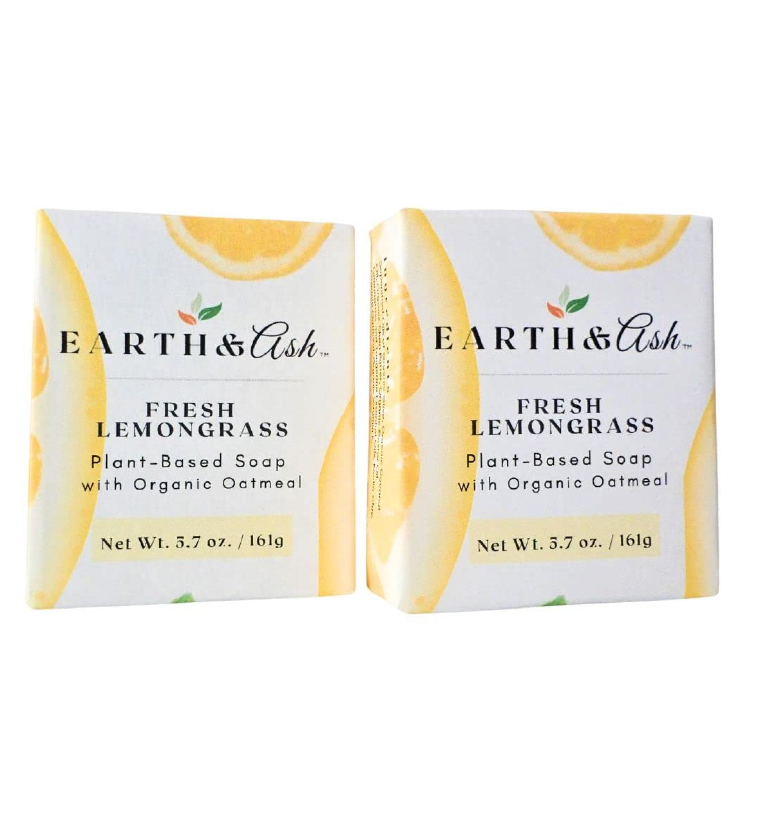 Earth & Ash Lemongrass Natural Soap Bar - Certified Organic, Plant Based, 100% Pure Essential Oils - 2 Pack, 5.7 oz - Buy Online on GoSupps.com
