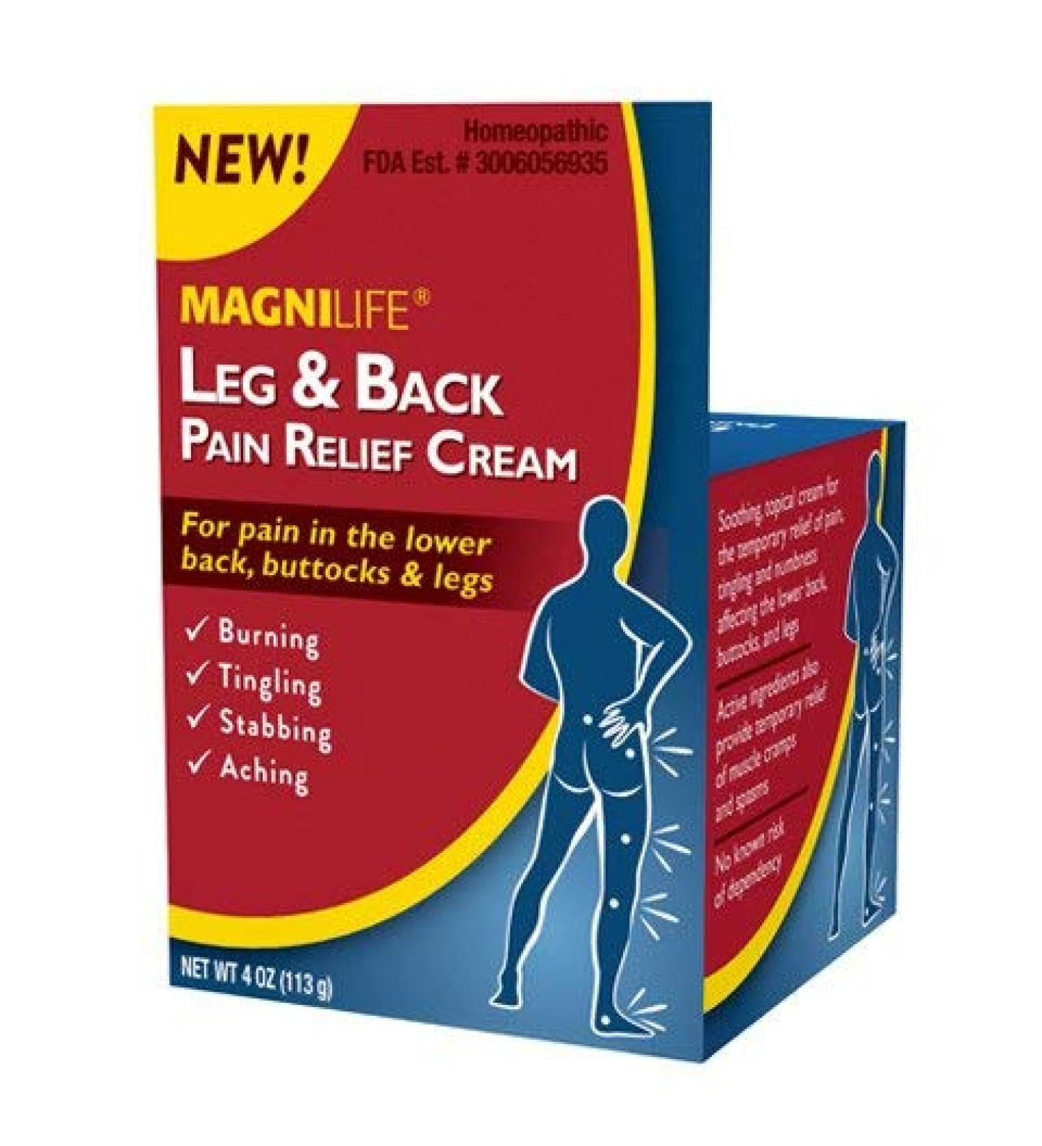MagniLife Leg & Back Pain Relief Cream - Fast-Acting Sciatica Pain Relief | Soothes Burning, Tingling, Stabbing Pains | Aloe & Calendula | 4oz - Buy Online on GoSupps.com