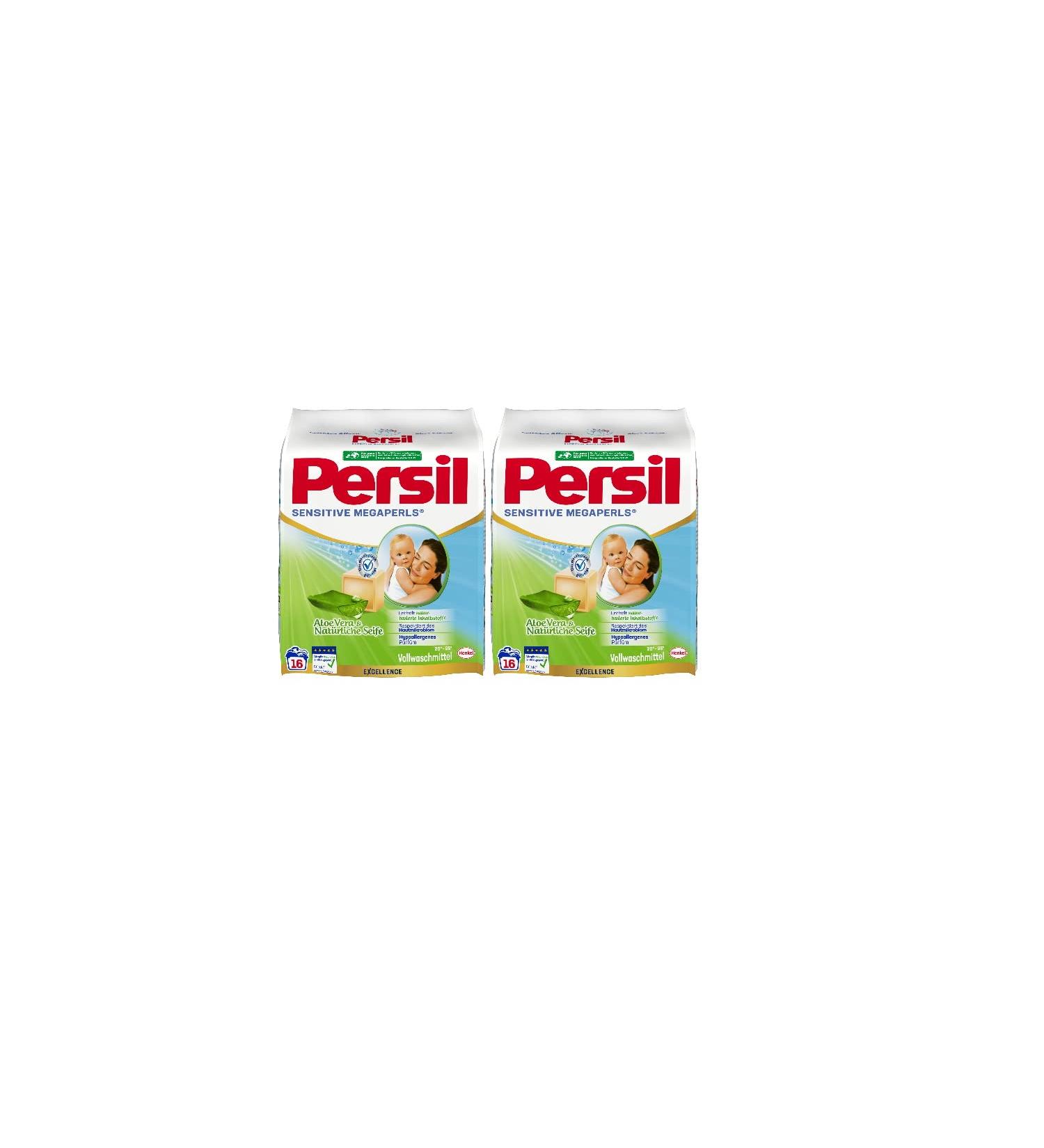 Persil Sensitive Megaperls 32 WL - Allergy-Friendly Detergent with Aloe Vera | Ecarf-Certified | Optimal Clean from 20 C to 95 C | 1.12 kg (2 Pack) - Buy Online on GoSupps.com