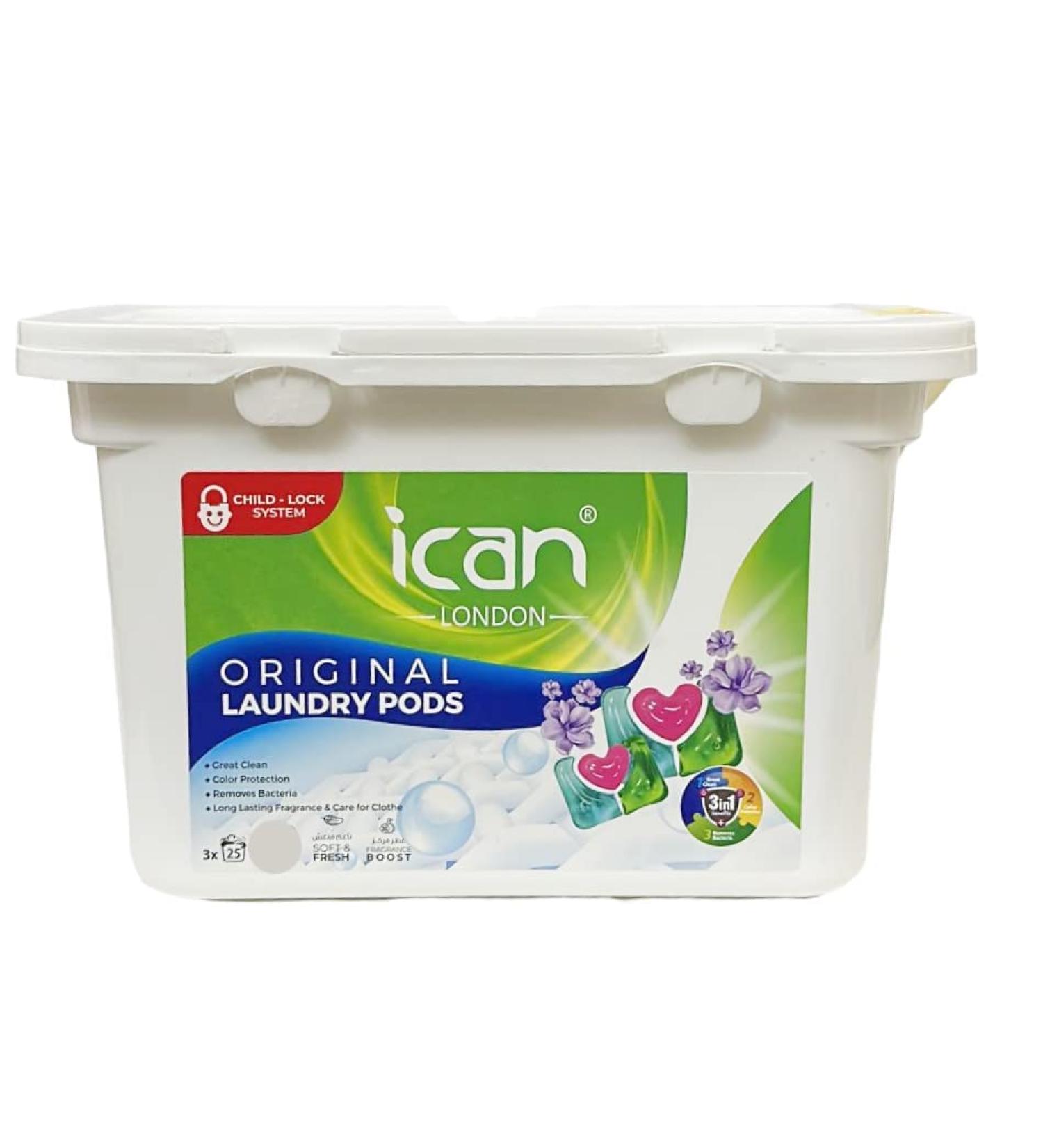 Ican london laundry 3 in 1 washing pods Washing Liquid Laundry Detergent Tablets Capsules 25 x 10g pods