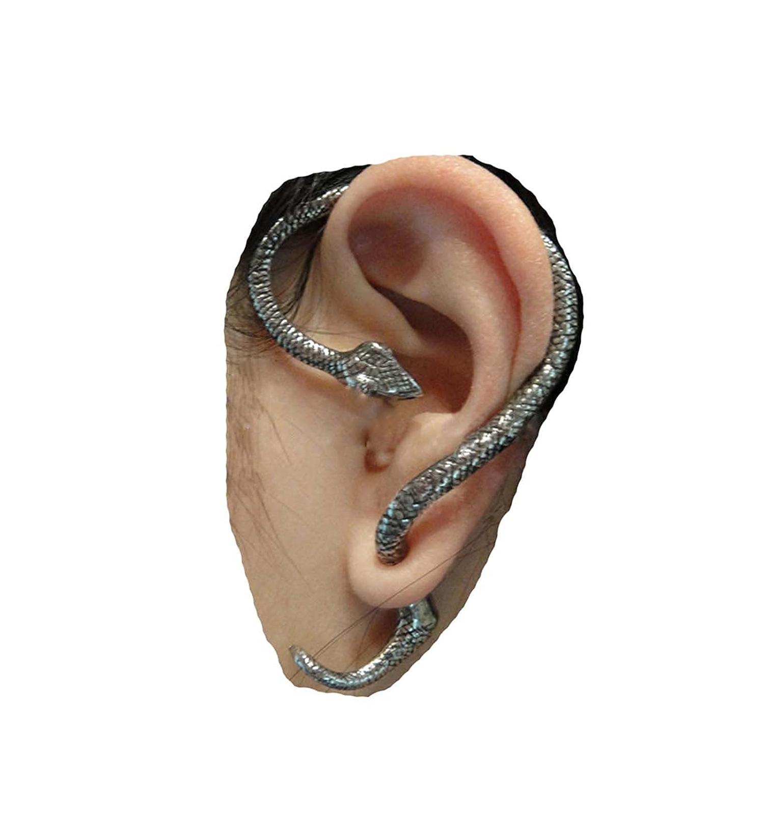 Punk Snake Cuff Earrings | Silver Serpent Ear Climbers | Gothic Clip-on Wrap Jewelry for Women - Buy Online on GoSupps.com