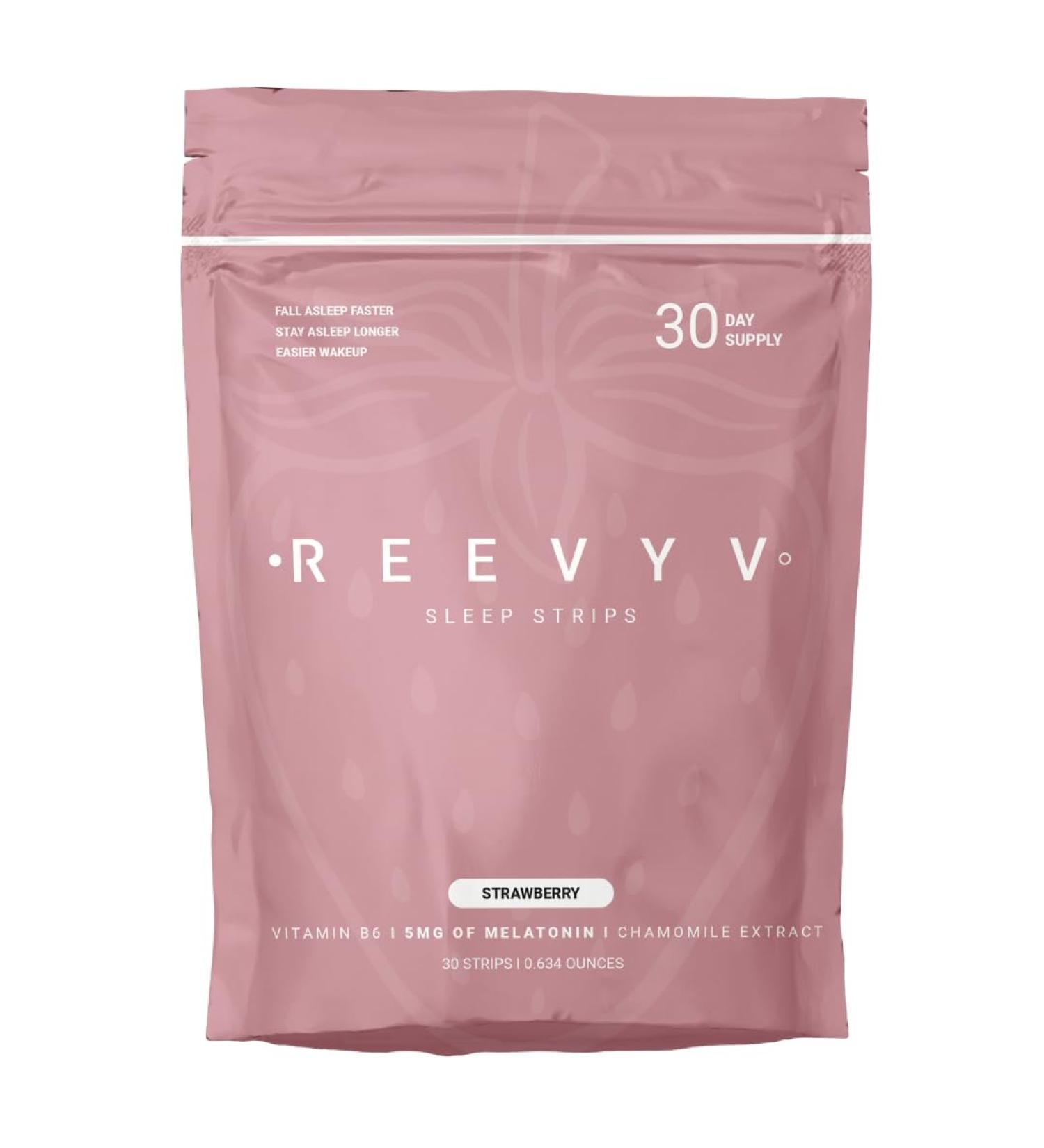 REEVYV Fast-Acting Melatonin Sleep Strips 5mg Melatonin Strips Chamomile Extract Vitamin B6 5X Faster Absorption Zero Sugar Gluten-Free Non-GMO Sleep Aids for Adults - Buy Online on GoSupps.com