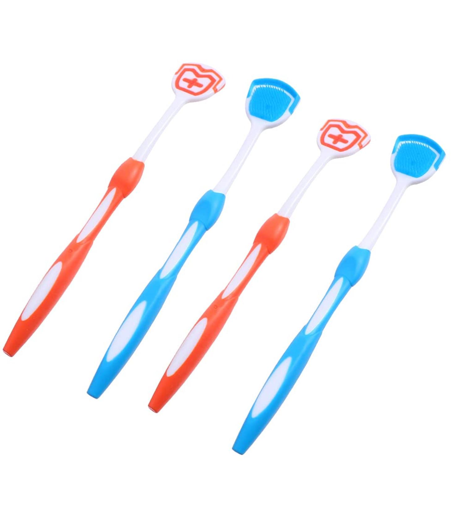 Milisten Silicone Scraps Toothbrush Set - 4PC Tongue Brushes for Fresh Breath | Blue & Orange Plastic Cleaner & Spatula - Buy Online on GoSupps.com