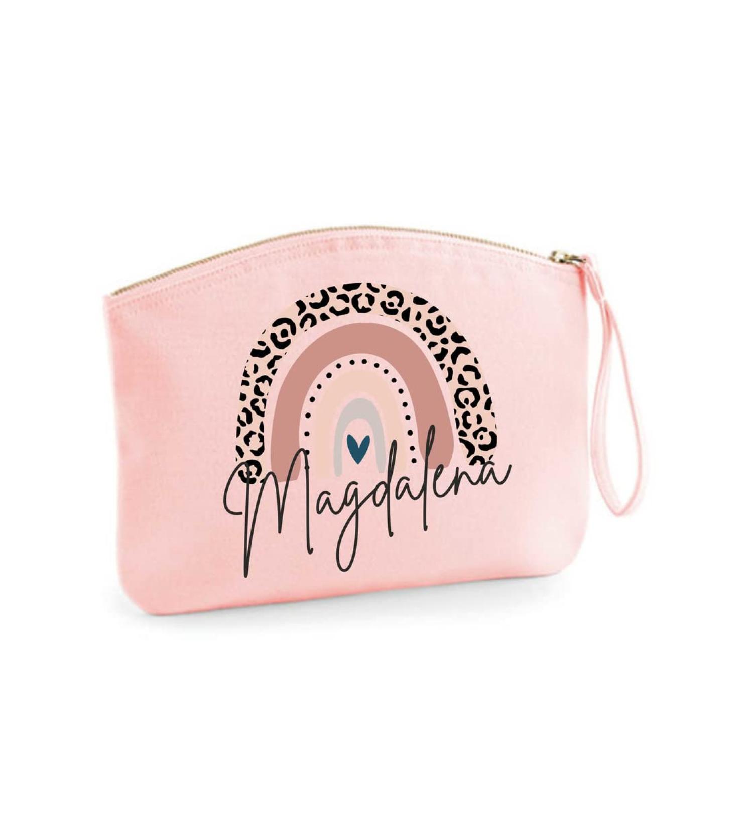 Minimut make -up bag for girls with rainbow and name |Motif Rosa Leo incl. Name pressure | Personalized cultural butel cosmetic bag organizer women M (19x17 cm) pink m (19 x 17 cm) pink
