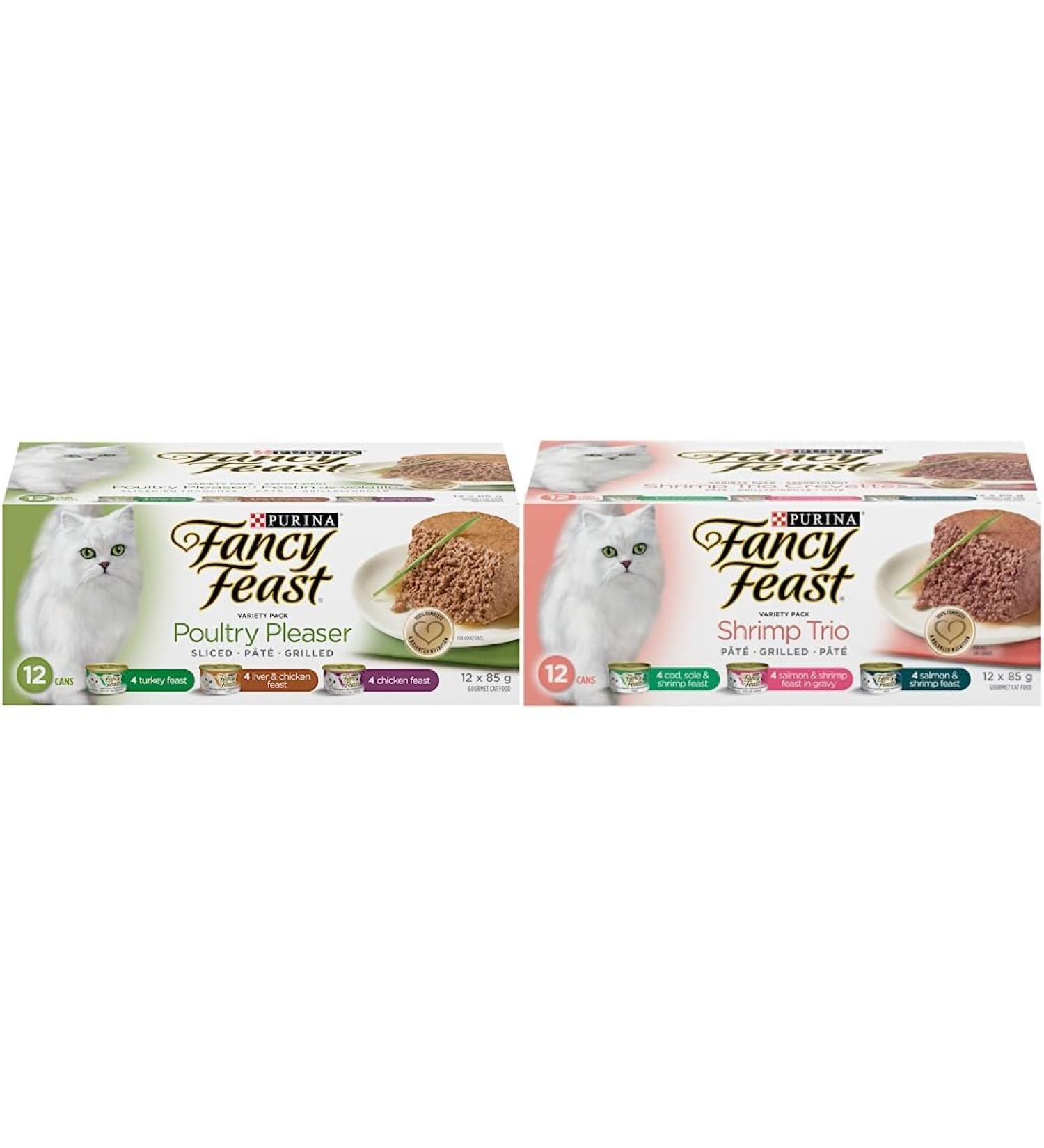 Fancy Feast Wet Cat Food: Poultry Pleaser and Shrimp Trio Variety Packs (85g Cans) - Buy Online on GoSupps.com