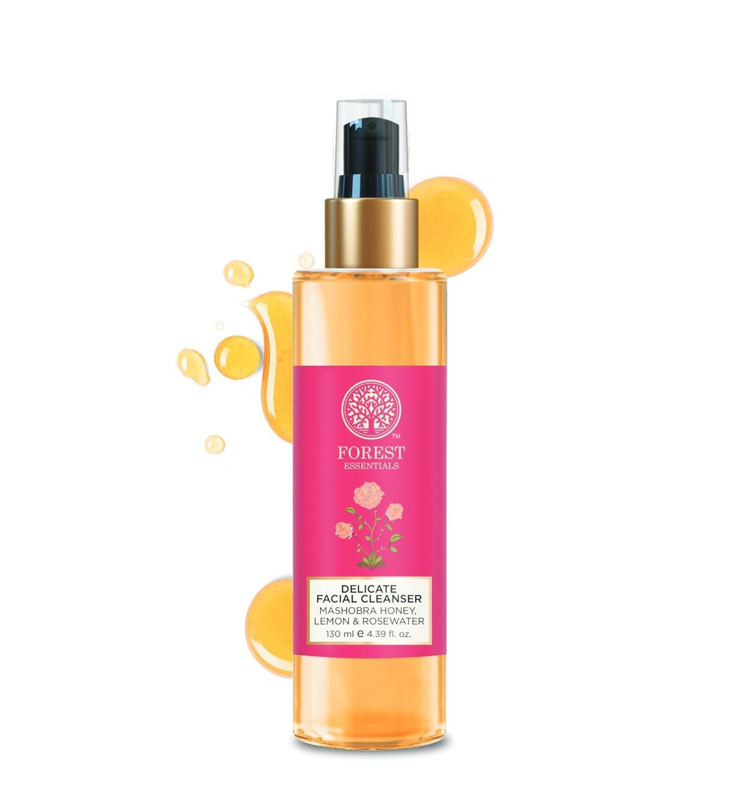 Forest Essentials Delicate Facial Cleanser Mashobra Honey Lemon & Rosewater | Ayurvedic Face Wash | Sulphate Free Glowing Skin | Nourishing Natural Gel Based Face Wash | Unisex | 130 ml - Buy Online on GoSupps.com
