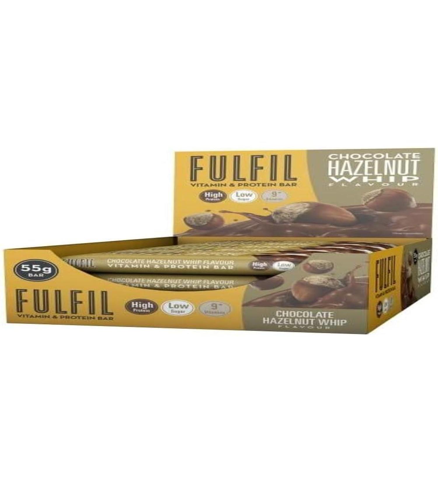 Fulfil Vitamin and Protein Bar - Chocolate Hazelnut Whip Flavor (15 x 55g Bars) | High Protein, Low Sugar, 9 Vitamins - Buy Online on GoSupps.com