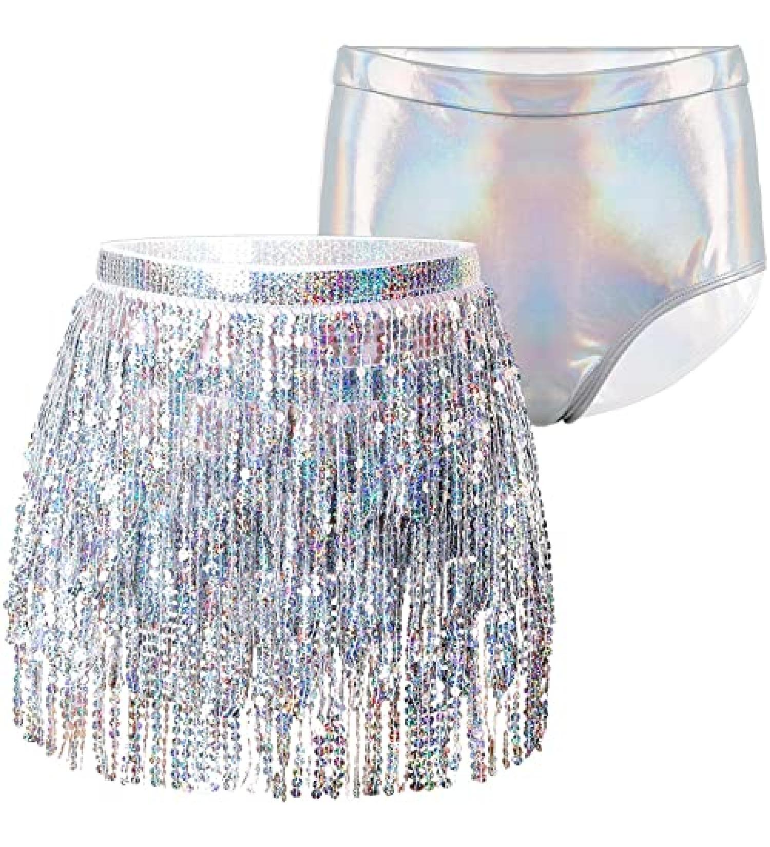Women's Sequin Tassel Skirt with Metallic Rave Shorts - Medium | Trendy Women's Fashion - Buy Online on GoSupps.com
