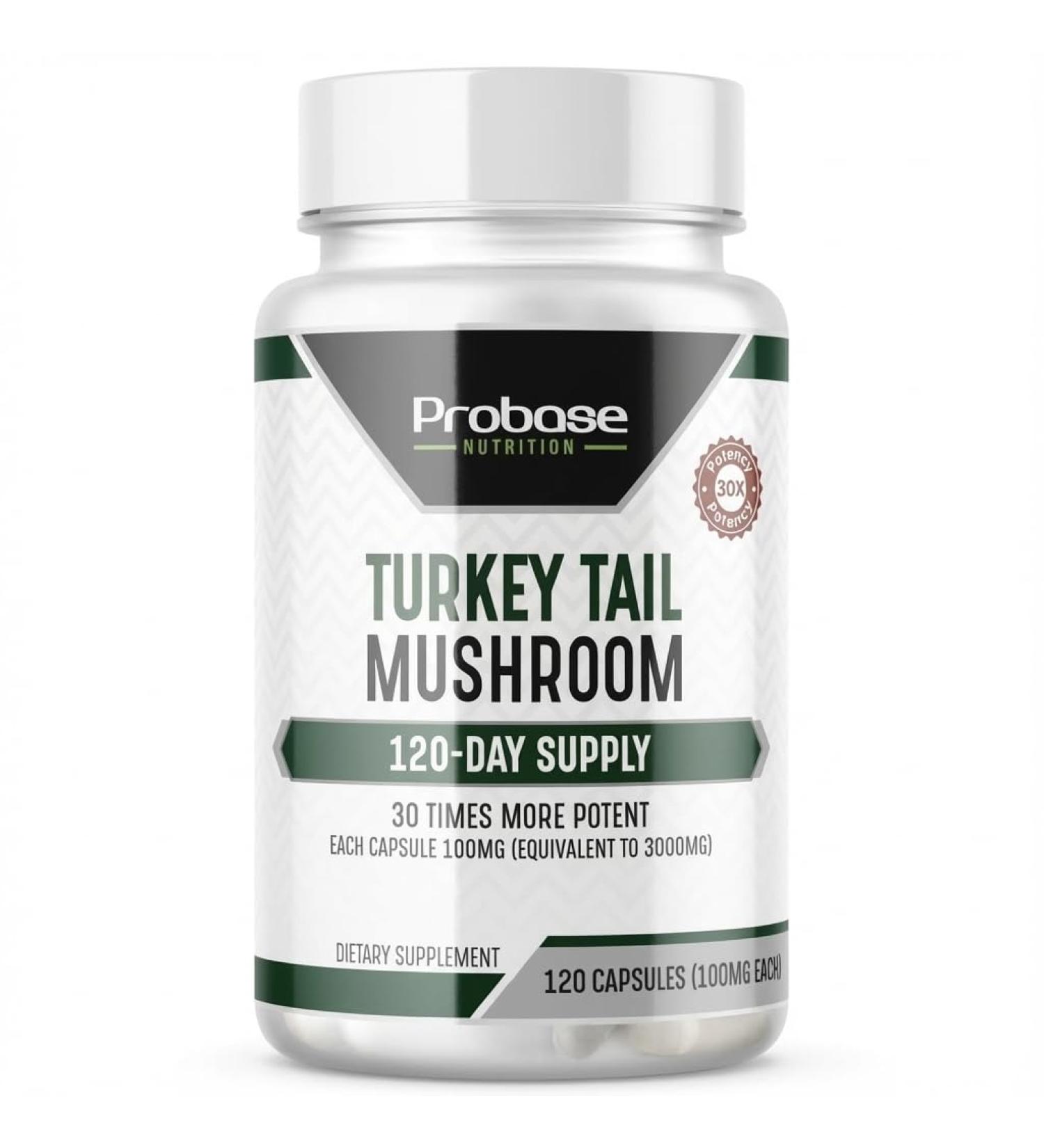 Probase Nutrition Turkey Tail Capsules - Digestive Health & Immune Response Support Supplement - Mushroom Supplement for Gastrointestinal & Gut Microbiome Support - 120 Capsules - Buy Online on GoSupps.com