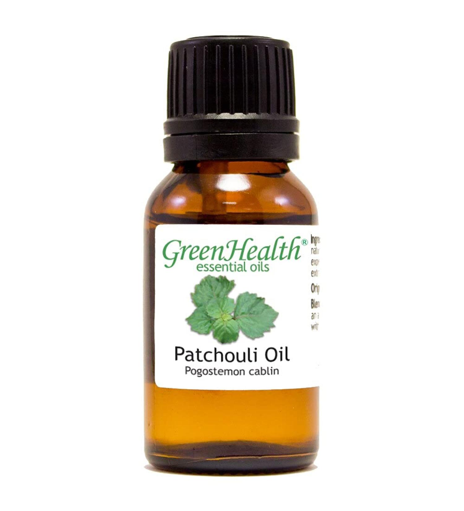 Patchouli Essential Oil 1/2 fl oz (15 ml) Amber Glass Bottle w/Euro Dropper 100% Pure Essential Oil - GreenHealth - Buy Online on GoSupps.com
