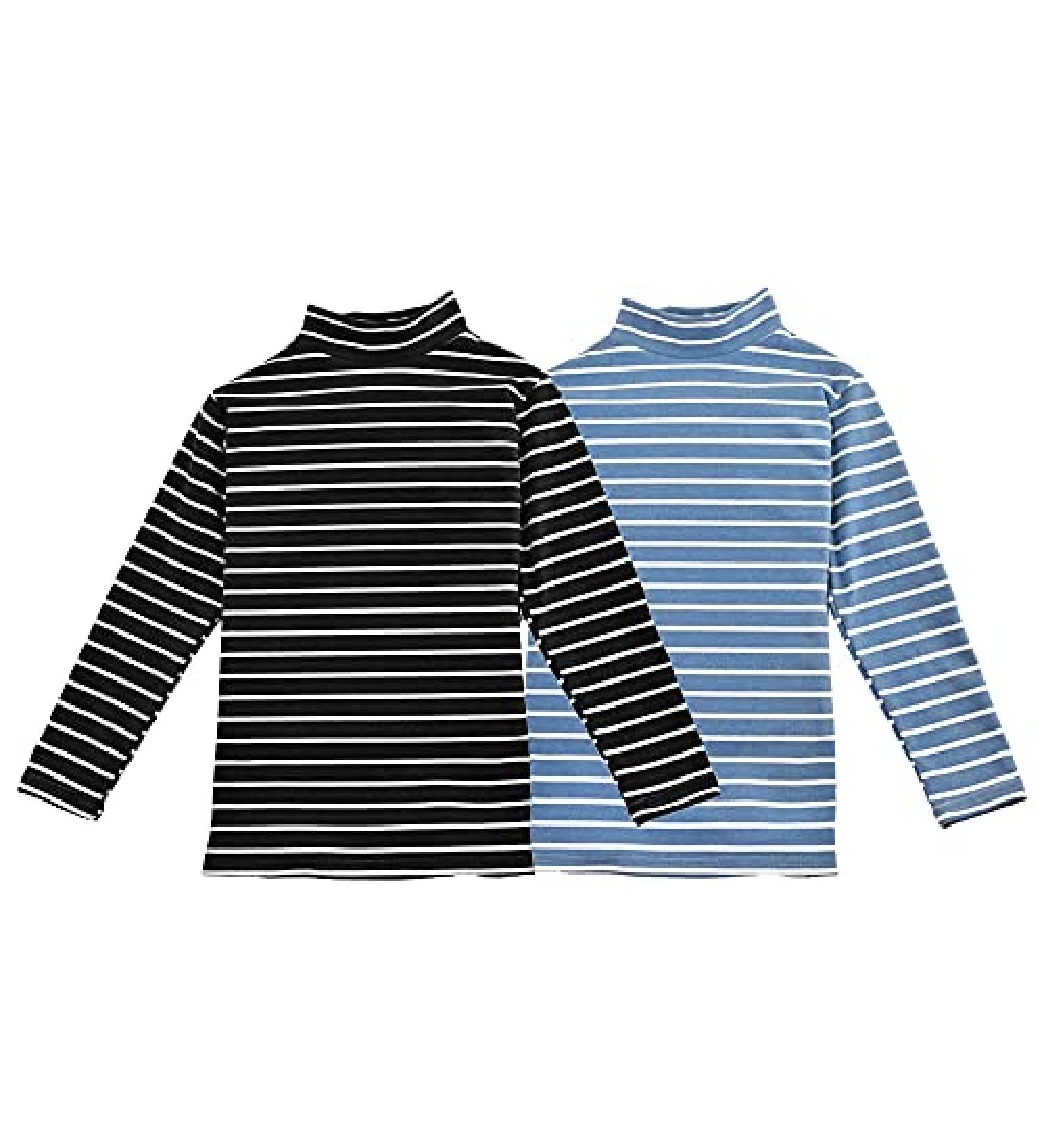 2 Pack Boys Girls Striped Fleece Thermal Underwear Tops | Long Sleeve T-Shirts 7-8 Years | Black Blue - Buy Online on GoSupps.com