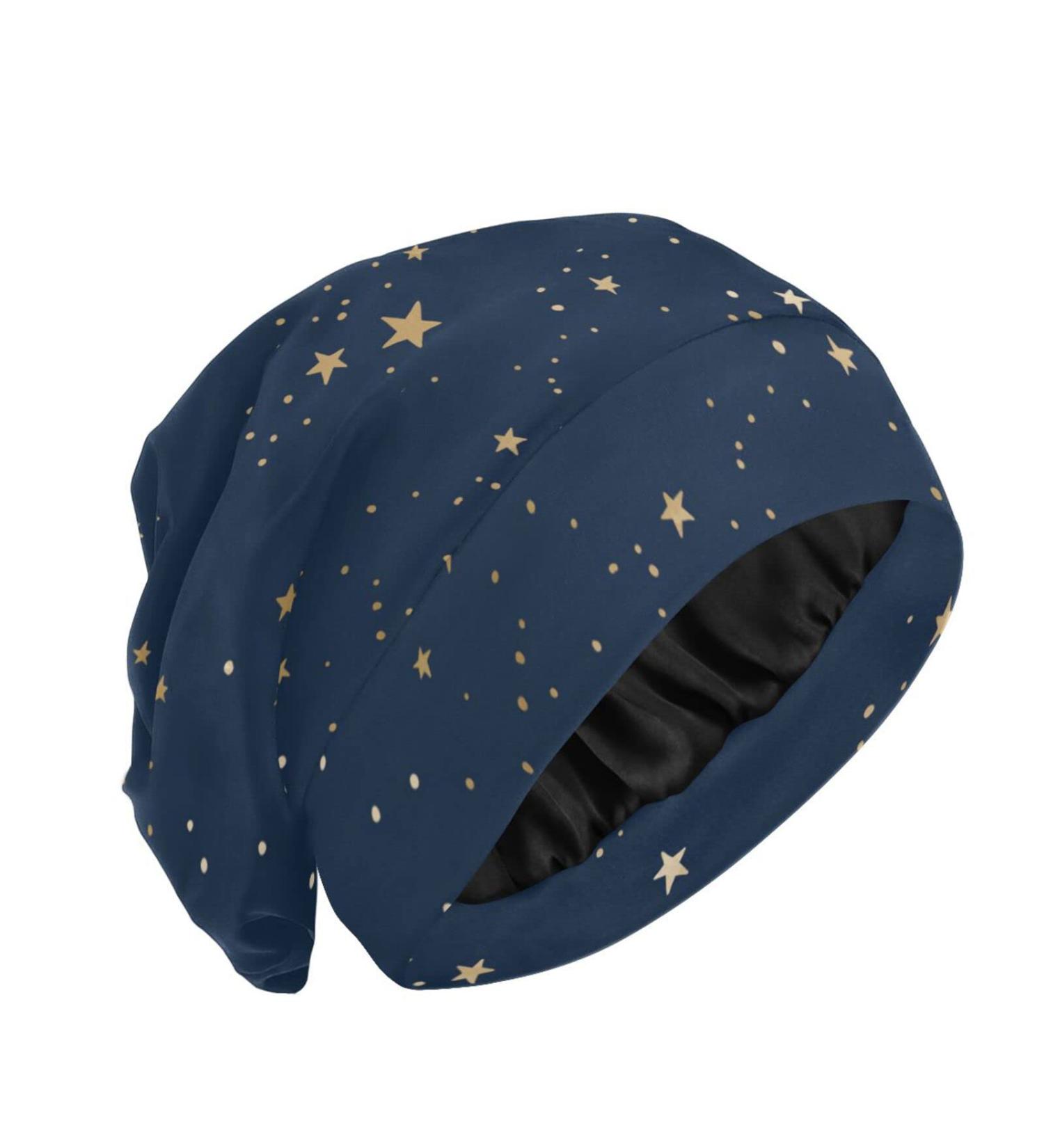 ElliTarr Satin Lined Sleep Cap | Dark Blue Stars | Curly Hair Protection | Gift for Men and Women - Buy Online on GoSupps.com