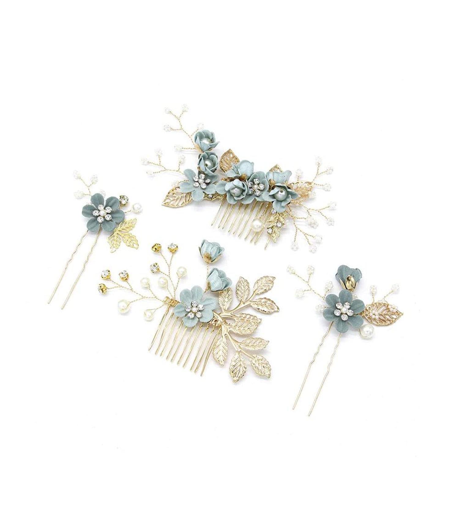Elegant Green Wedding Hair Comb Set - Rhinestone & Pearl Bridal Headdress Accessories for Brides & Bridesmaids - Buy Online on GoSupps.com