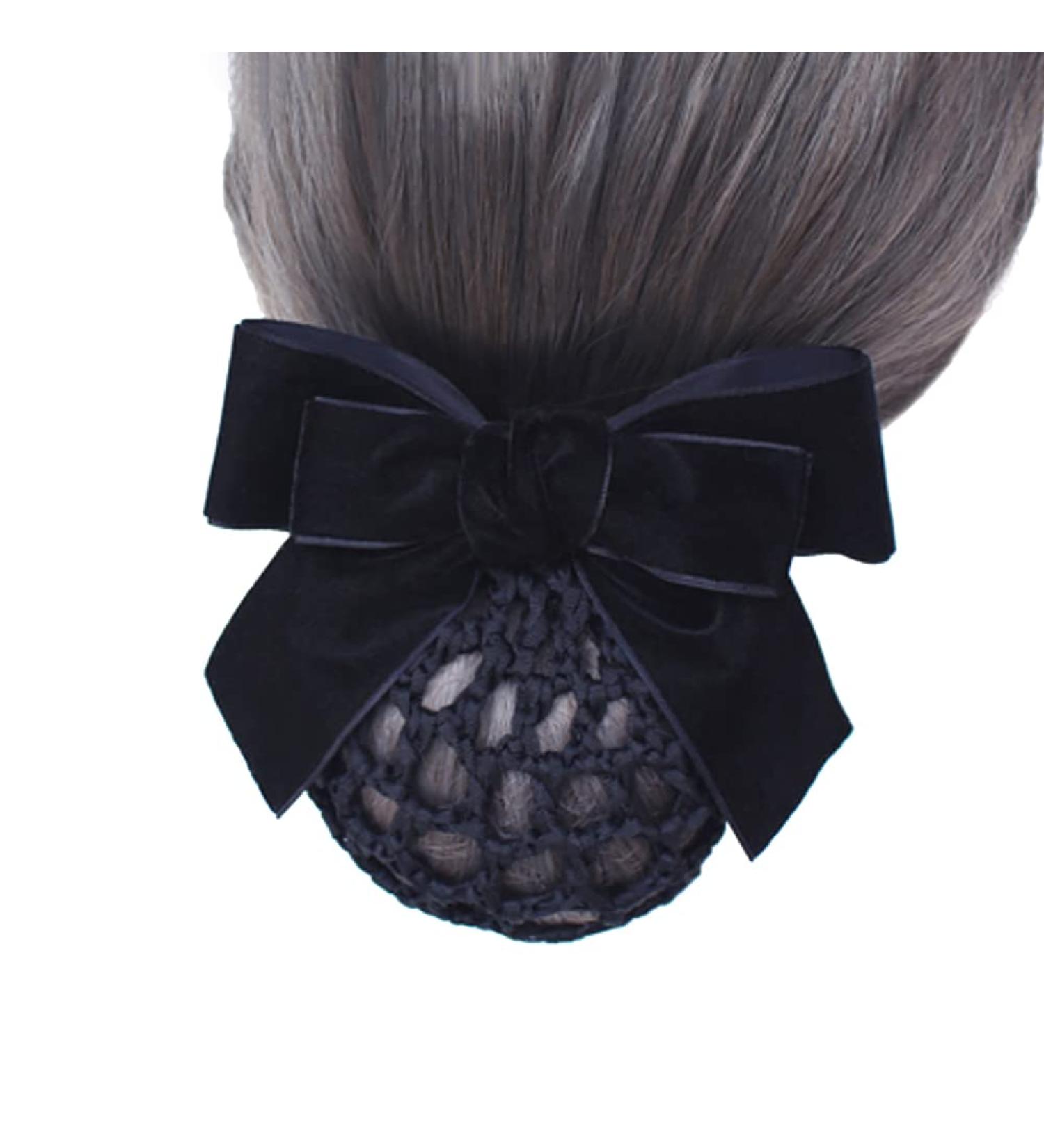 JIHUOO Women's Hair Net & Bow Clip - Stylish Hair Accessories for Stewardess Banks & Hotels - Elegant Black - Buy Online on GoSupps.com
