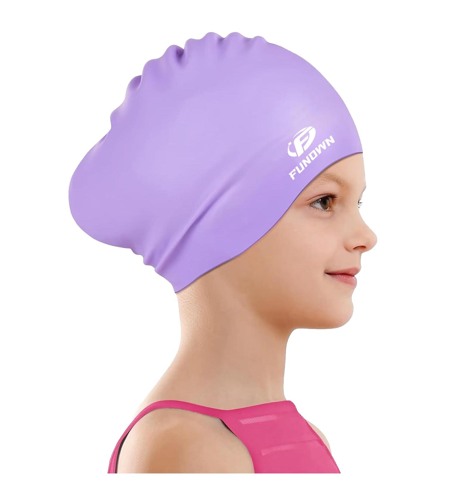 Funown Waterproof Bathing Cap for Kids | Unisex Swimming Cap for Long/Short Hair | Ideal for Ages 3-15 | Silicone in Violet - Buy Online on GoSupps.com