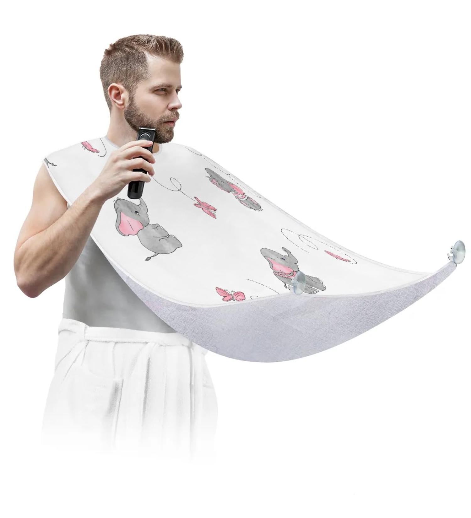Beard Bib Apron for Men - Waterproof Hair Catcher Cape for Easy Grooming | Non-Stick Elephant & Butterfly Design - Buy Online on GoSupps.com