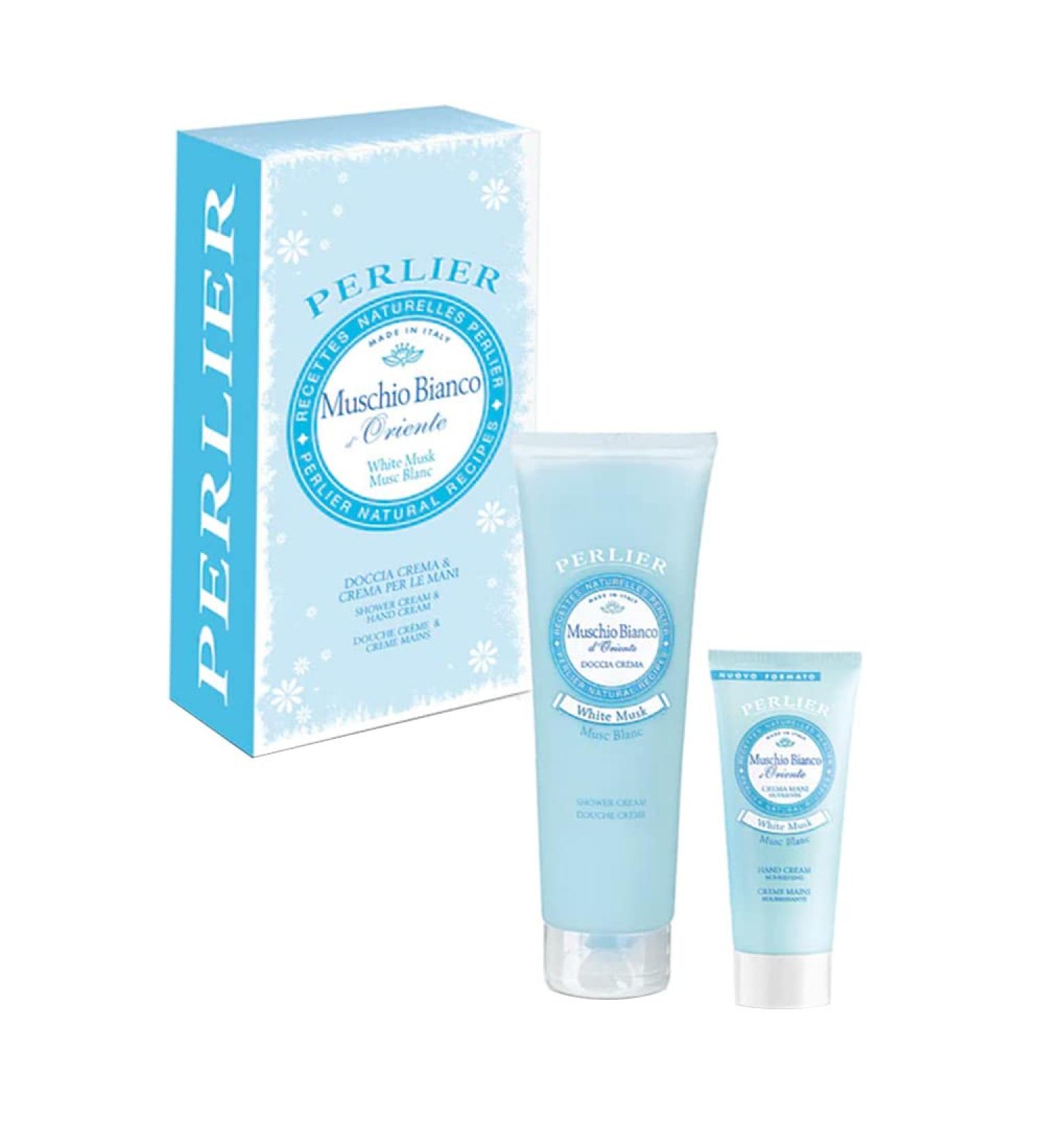 Perlier White Musk Shower & Hand Cream Gift Set Shower Cream 8.4 oz + Hand Cream 3.3 oz Sweet and Sensual Fragrance With Shea Butter Moisturizing Silky Skin Made in Italy Beauty Gift Set