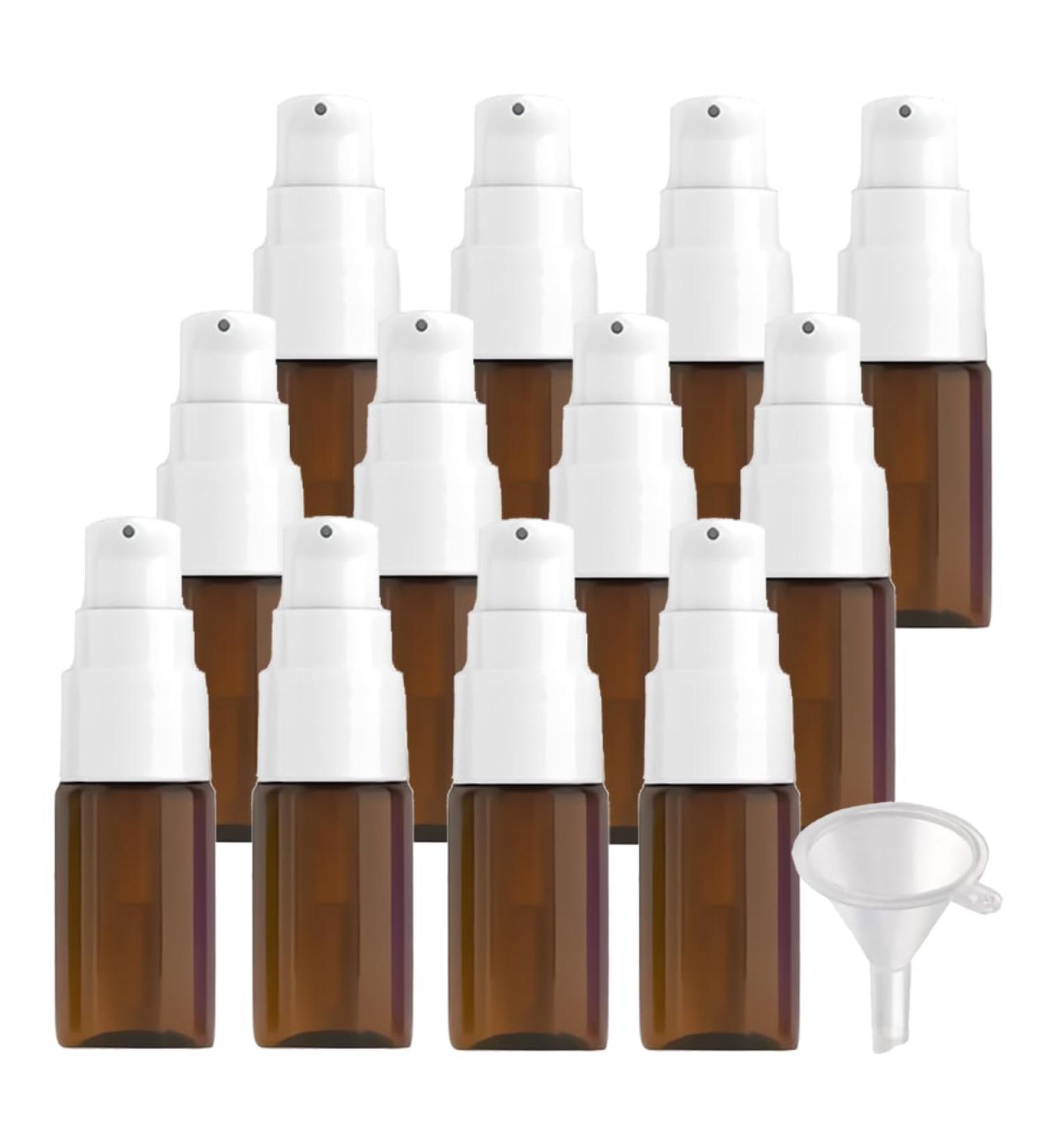 ZEOABSY 12 Pieces 10 ml Brown Lotion Bottles with WhiteÂ Pump 10ml Empty PET Plastic Lotion Pump Bottle Cosmetic Gel Travel Container for Cosmetic Make up Cleaning + 2 x Funnel Brown 10ml - Buy Online on GoSupps.com