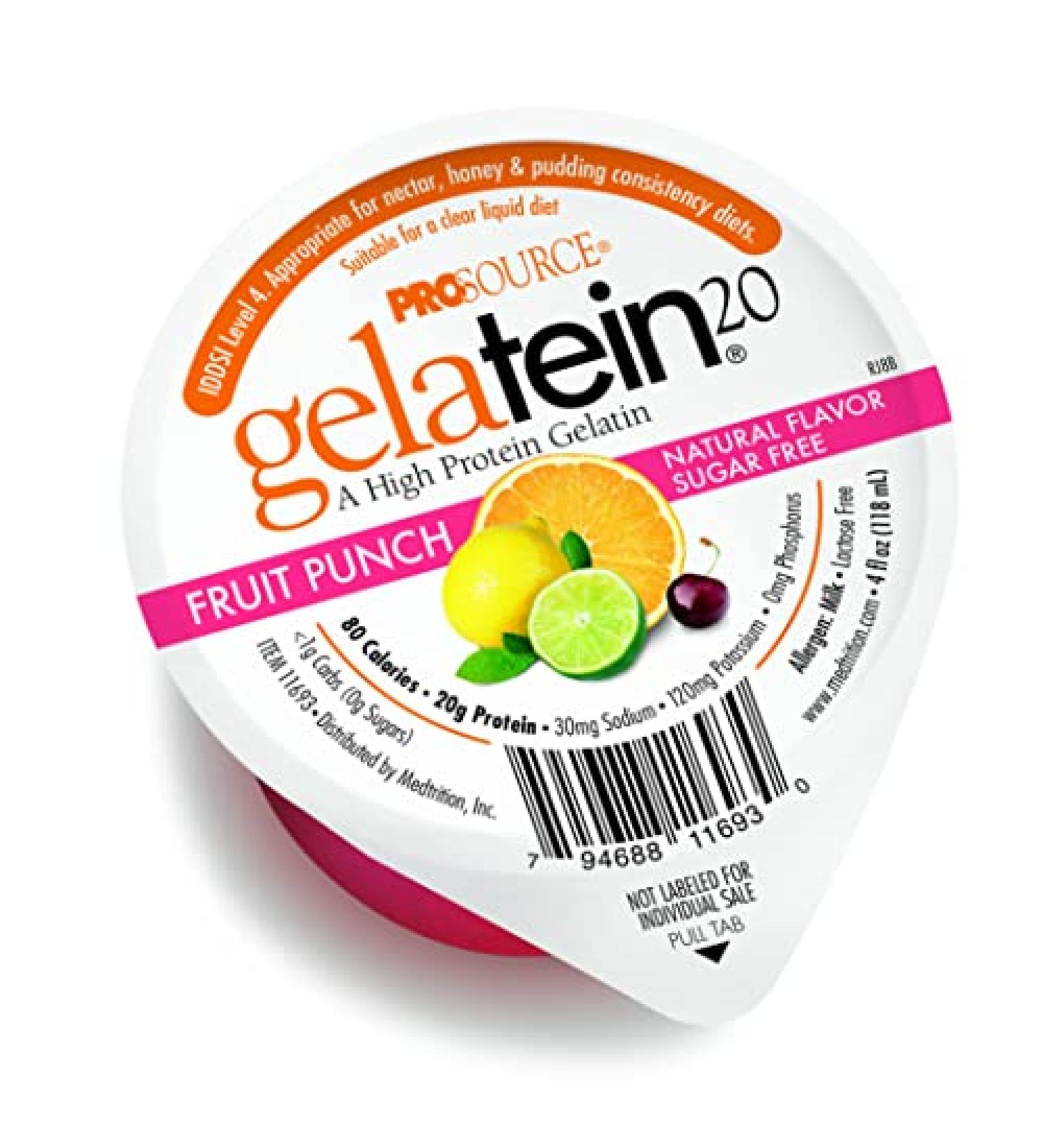 Gelatein 20 Fruit Punch: 20 grams of protein. Sugar free. Ideal for clear liquid diets swallowing difficulties bariatric dialysis and oncology. Great pre or post-workout snack. (12 pack) - Buy Online on GoSupps.com