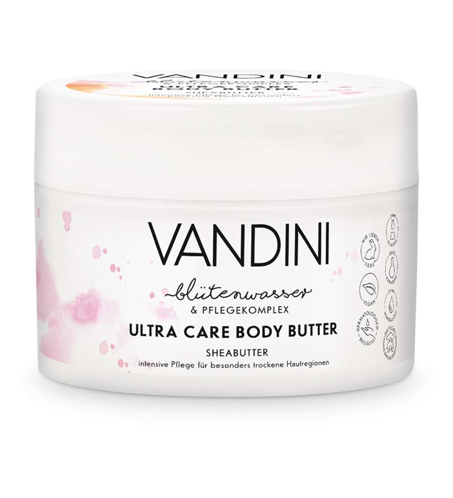 Vandini body butter women with shea butter - rich body cream as body cream & face cream for dry skin - vegan moisturizer for women (1x 200 ml) 1 piece
