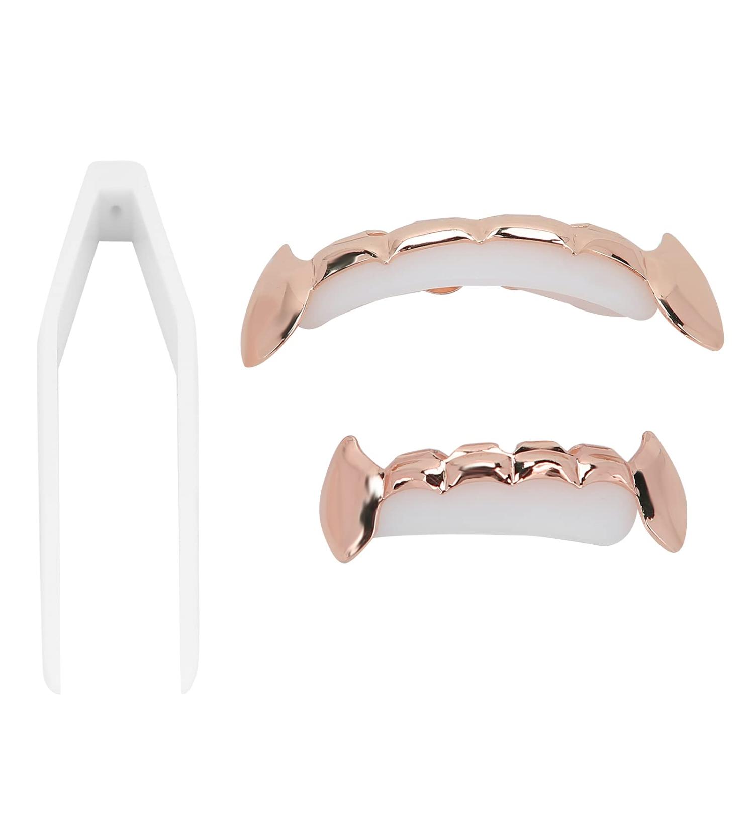 Hip Hop Teeth Reusable Copper Hip Hop False Teeth Set for Halloween Festival Teeth Decoration Brace with Easy Wearing and Remove (Rose Gold) - Buy Online on GoSupps.com