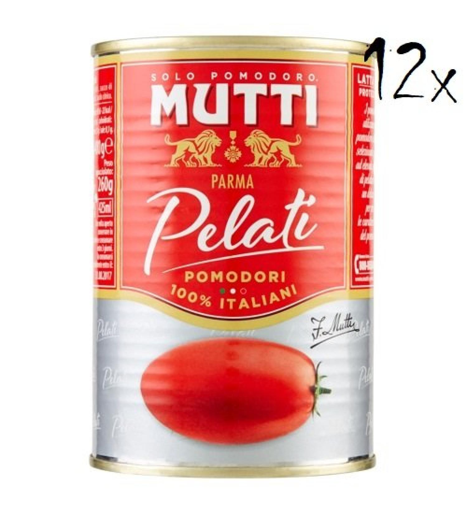 Set of 12 Boxes of Peeled Tomatoes Mutti 100% Italian Net Weight 400 g Unitary