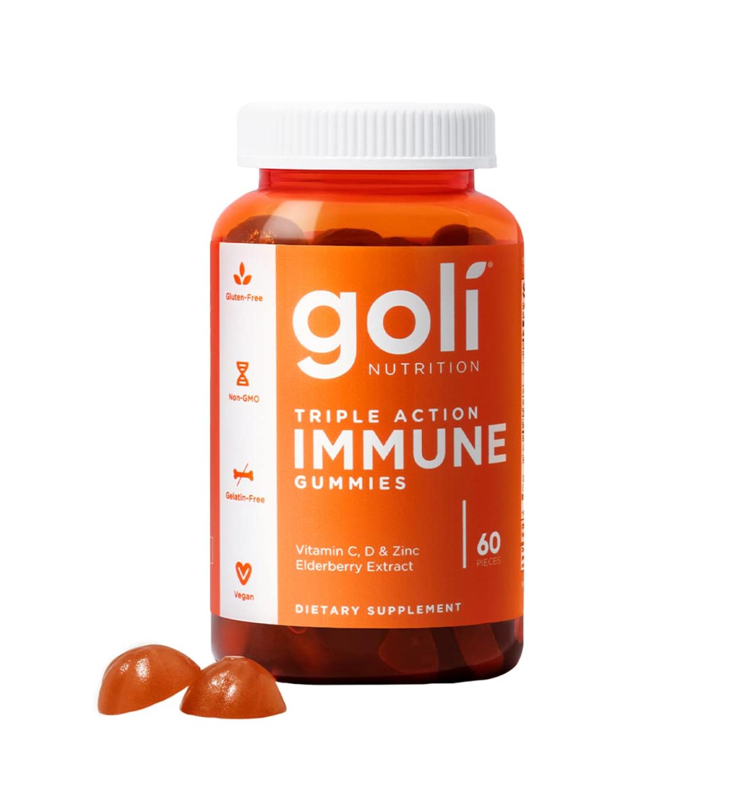 Goli Immune Gummy Vitamins - 60 Count with Elderberry, Vitamin C, D & Zinc - Plant-Based, Vegan, Non-GMO - Gluten-Free & Gelatin-Free - Buy Online on GoSupps.com