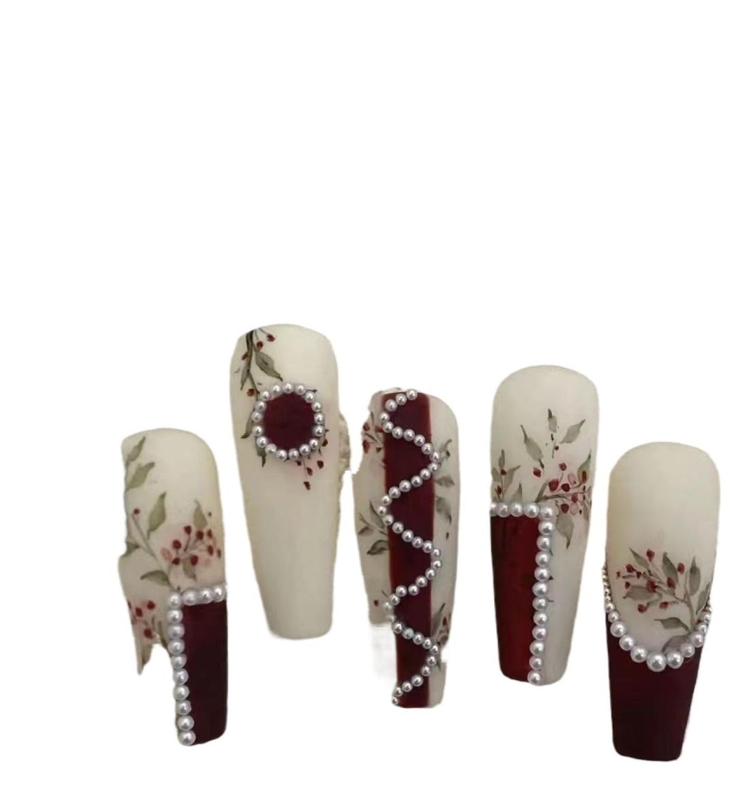 Temperament-enhancing manicure spice girl French European and American pearls self-adhesive Millennium hand-worn nail long.(M)